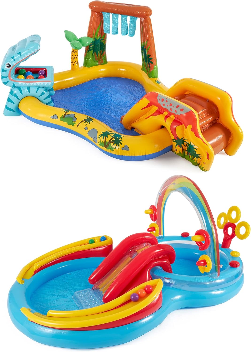 Intex 8ft x 6.25ft x 43in Dinosaur Play Pool & Inflatable Rainbow Play Pool
