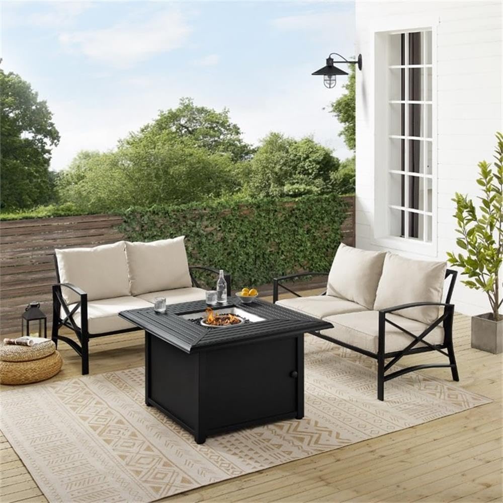 3-Piece Metal/Polyester Outdoor Conversation Set in Oatmeal/Bronze