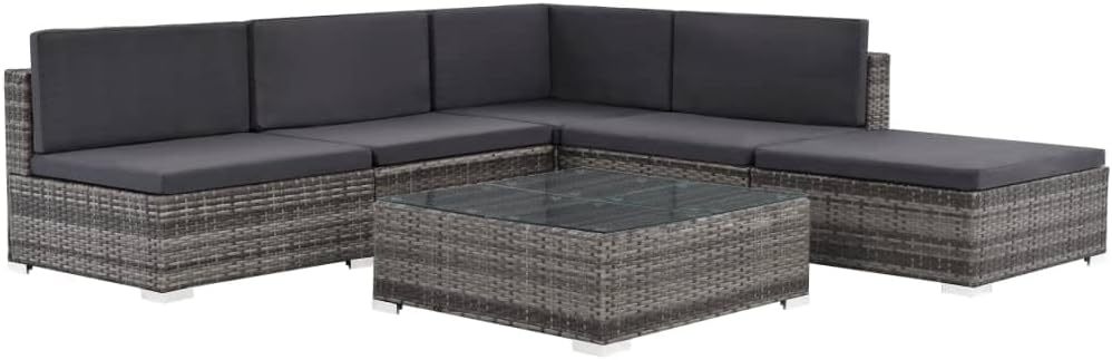 6 Piece Patio Lounge Set with Cushions Poly Rattan Gray Garden Furniture