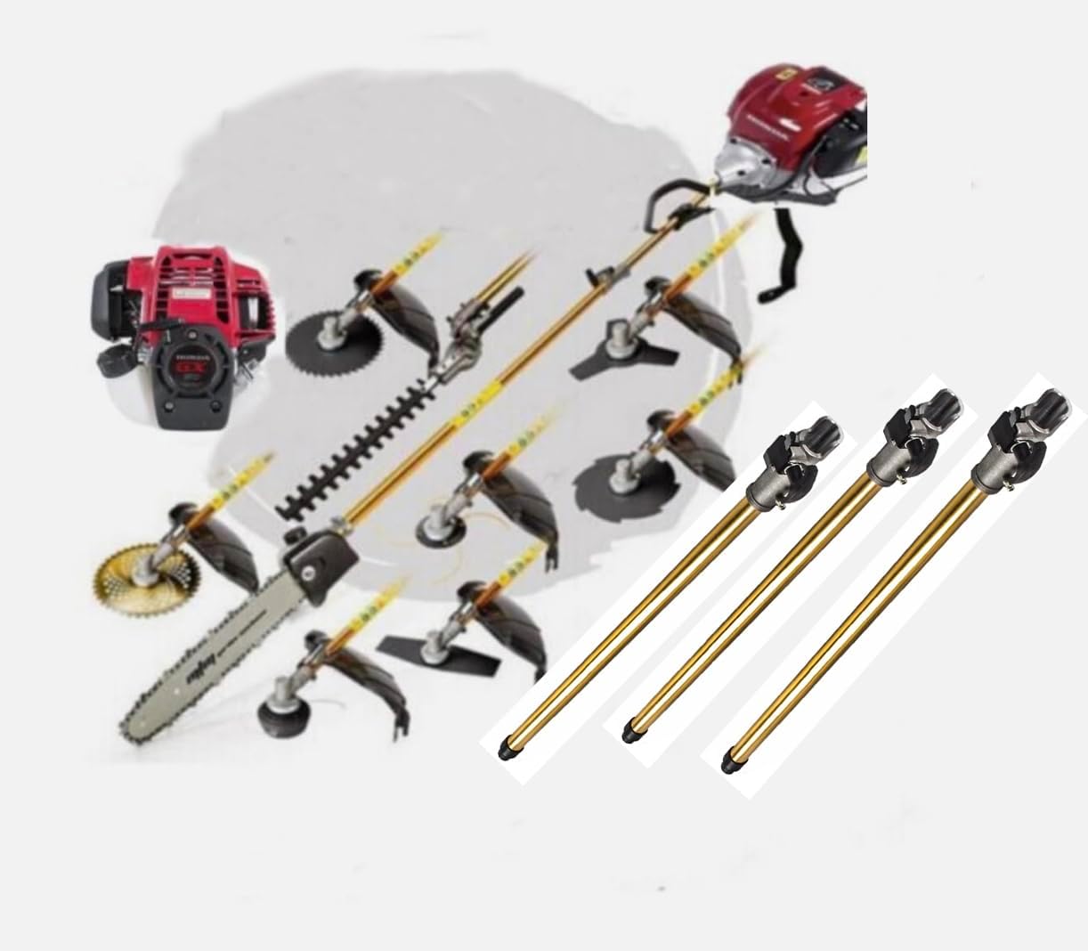 GX50 Powerful 9 in 1 Multi Functional Trimming Tools,Gas Hedge Trimmer,Weed Eater,String Trimmer, Brush Cutter,Pole Saw with 3 Extension Pole
