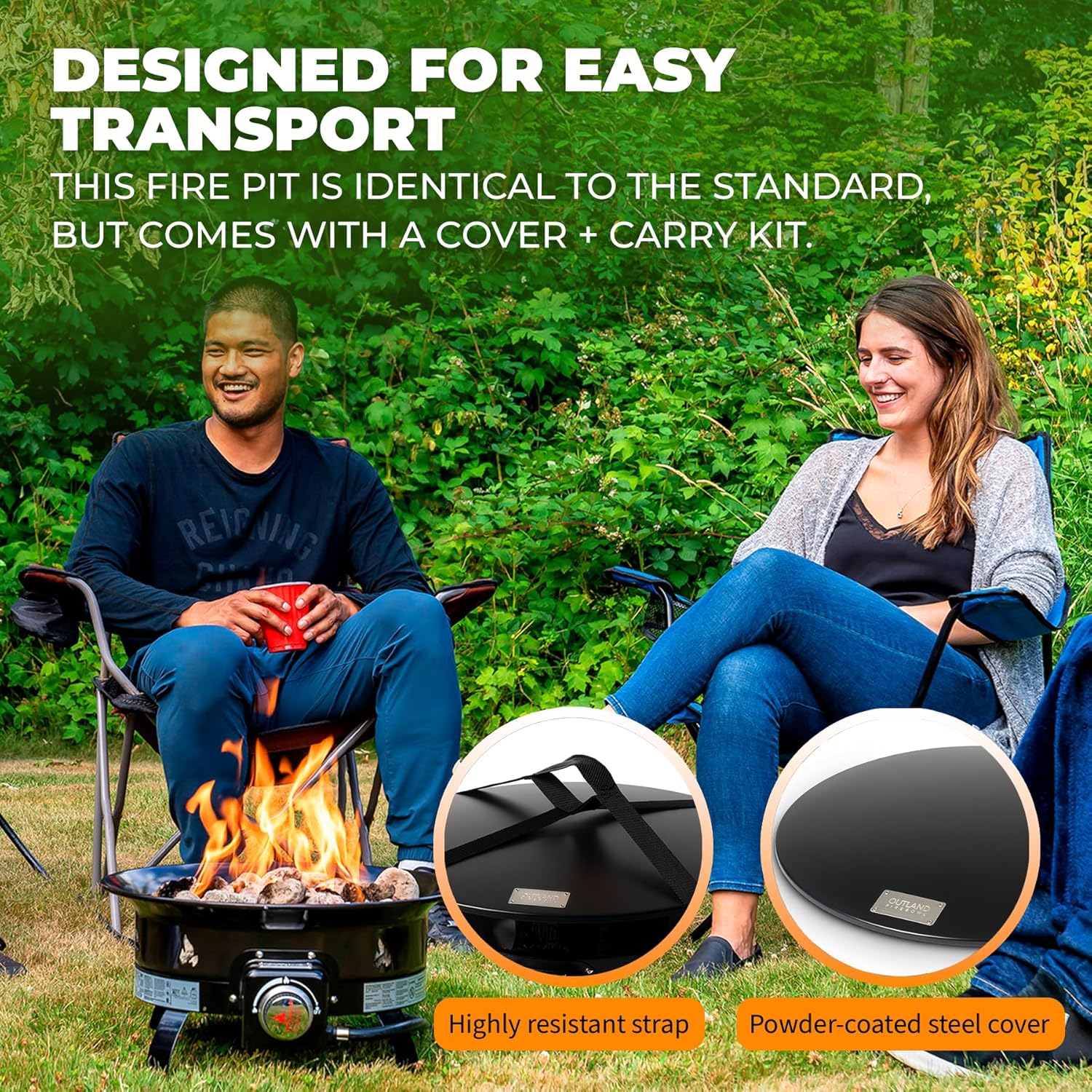 Outland Living Portable Propane Fire Pit, 19-inch, 58,000 BTU with Fire Pit Cover & Carry Kit, Smokeless Gas Firebowl | Perfect for Camping, Patio, Backyard, Tailgating, Deck, RV| Black 893 Deluxe