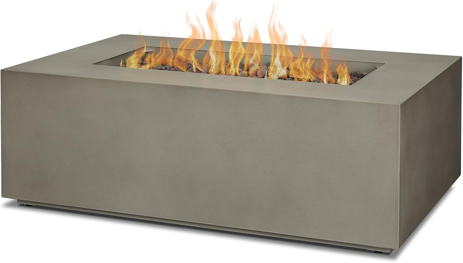 Real Flame Aegean 42in Rectangle Propane or Natural Gas Fire Pit Table, 50,000 BTU, Powder-Coated Steel, Push-Button Ignition, CSA Certified, Lava Rock, Storage Cover, Stainless Steel Burner with Lid