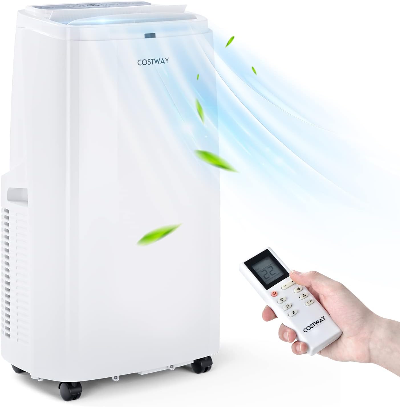 COSTWAY Portable Air Conditioner, 1,2000 BTU 3 in 1 Air Cooler w/Fan & Dehumidifier, Quiet AC Unit Cools Rooms up to 450 sq.ft, Sleep Mode, 3 Fan Speeds, 24H Timer, Digital Display & Remote Control