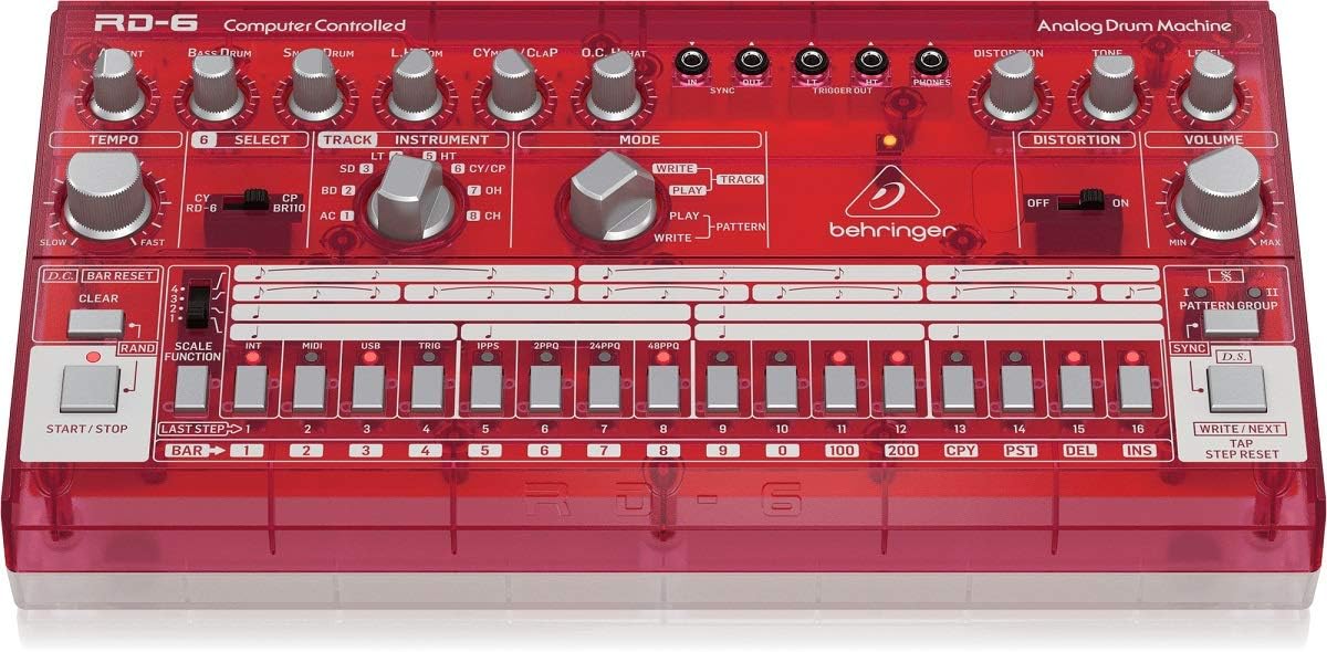 Behringer RHYTHM DESIGNER RD-6-SB Analog Drum Machine with 8 Drum Sounds, 64 Step Sequencer and Distortion Effects