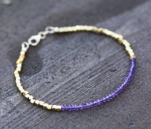 natural amethyst bracelet with vermeil bali beads, february birthstone 3mm