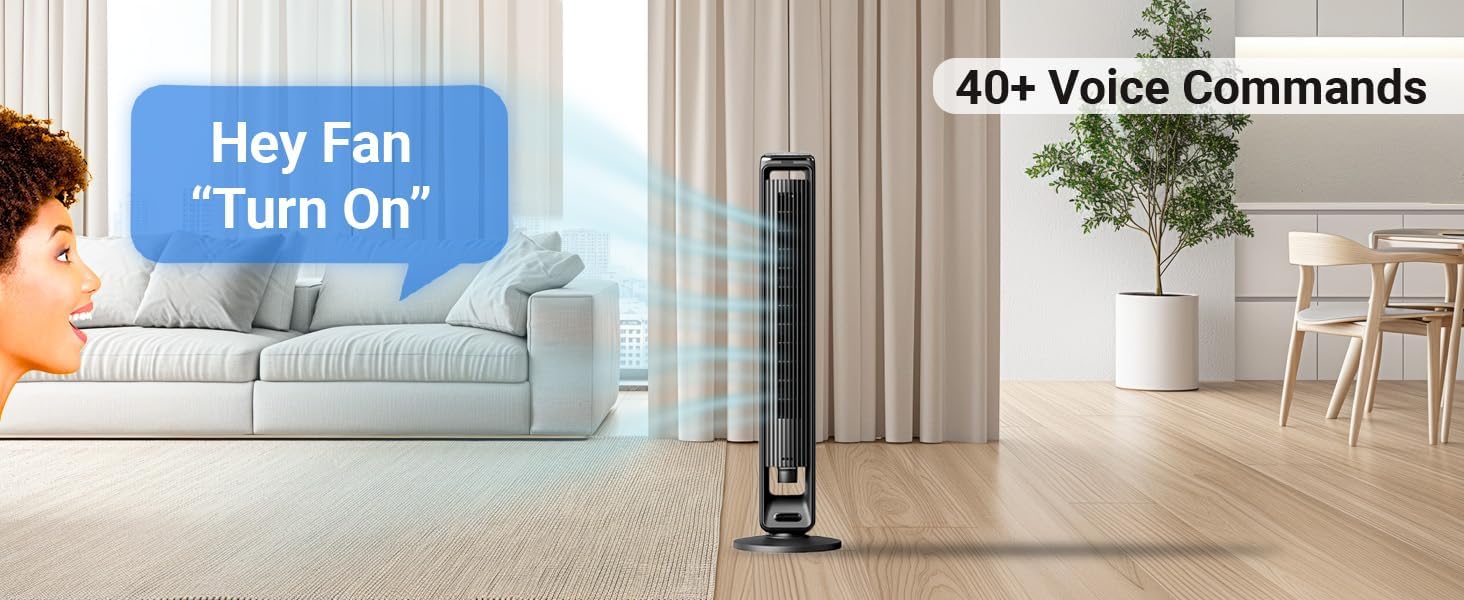 Emerson SmartVoice 42” Bladeless Tower Fan, Offline 40+ Voice Control Commands, No APP, No WIFI, No Setup, 70° Oscillating, 3 Speeds, 15-Hr Timer, Sleep Mode, Remote Control (SmartVoice 42