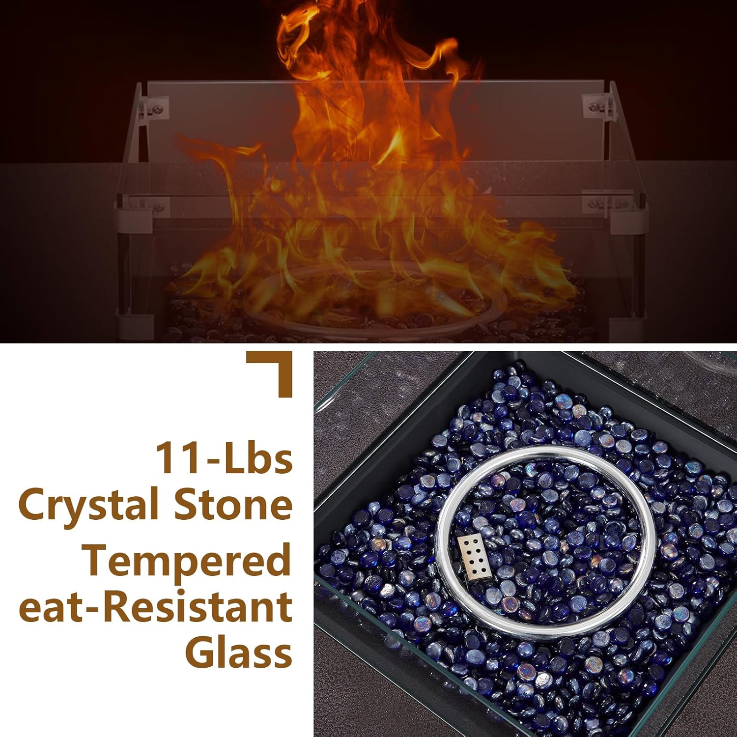 36 Inch Outdoor Propane Fire Pit Table, 50000BTU Steel Gas Firepit with Wind Guard, Add Warmth and Ambience to Parties On Outside Patio Deck Garden, CSA Safety Certified Glass Beads & Rain Cover