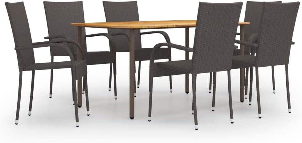 7 Piece Patio Dining Set Poly Rattan Brown Garden Furniture