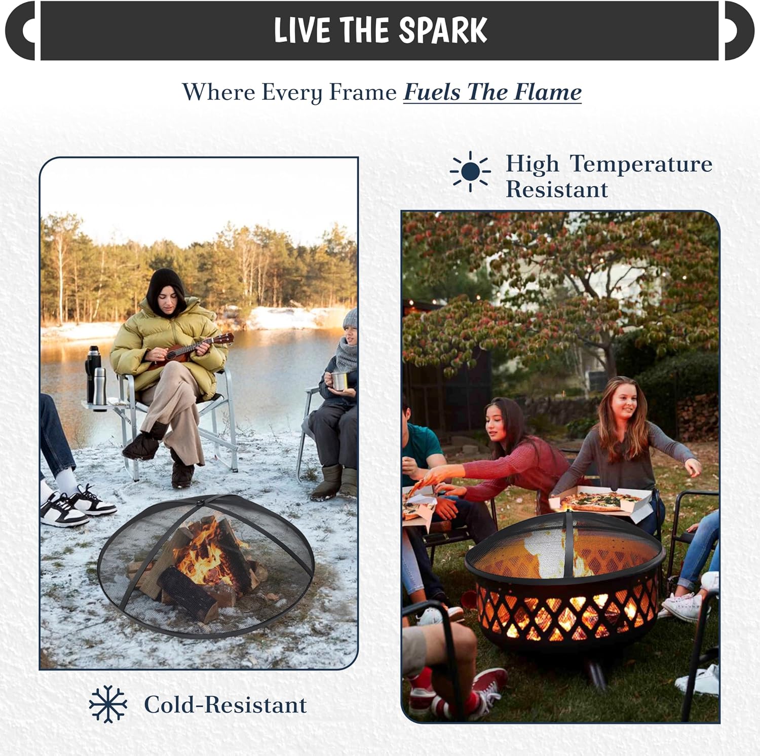 Fire Pit 36 inch Round - Fire Pit Spark Screen Fireplace Screen with Hook for Easy-to-Lift fire Pits Spark Screens 36