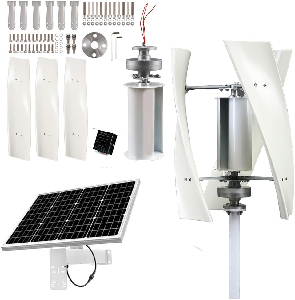12V-220V Wind Turbine Vertical Axis Generator+ Solar Panel Kits Suit for RV Marine Home Solar Wind Hybrid System(10000W)