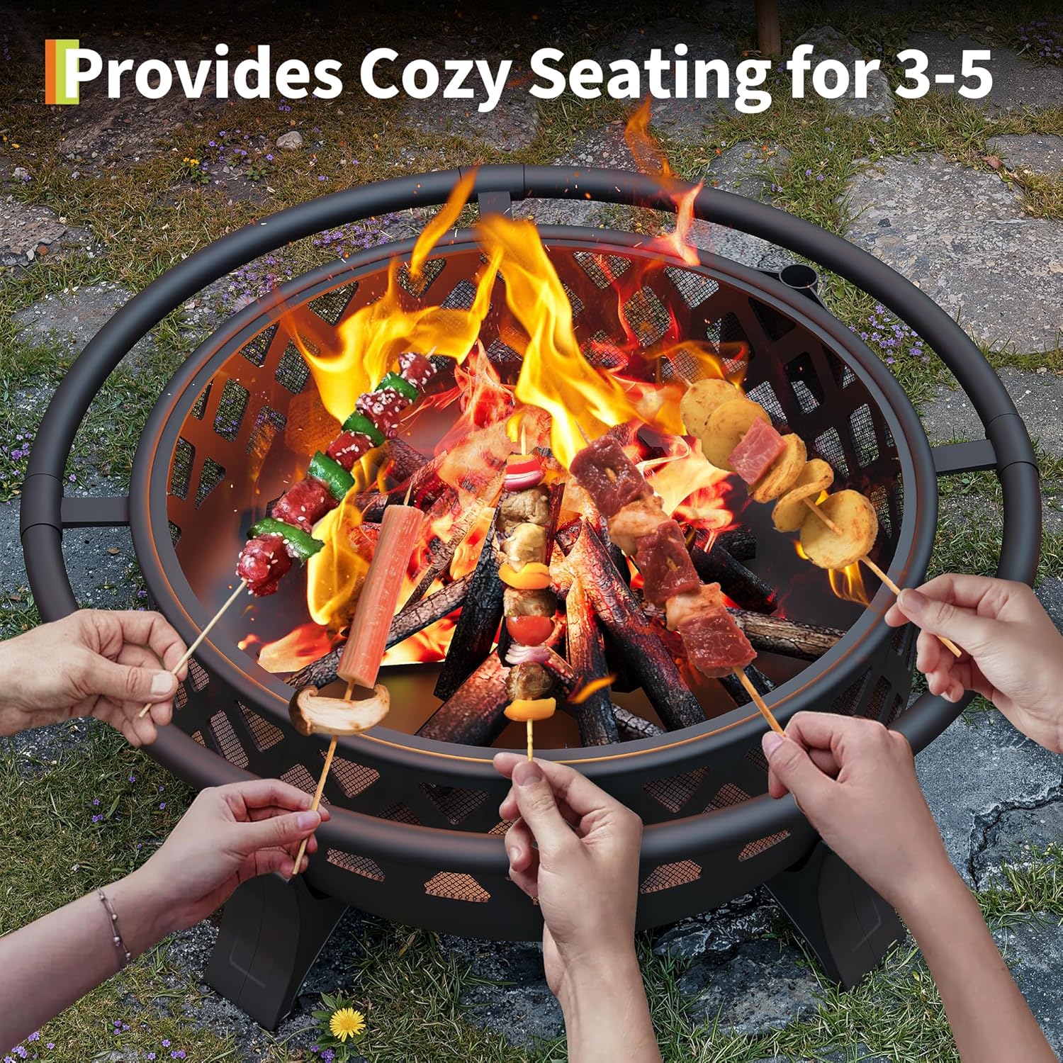 37 Inch Wood Burning Fire Pit with Spark Screen & Poker, Portable Outdoor Firepits for Outside Camping, Backyard, and Patio Use