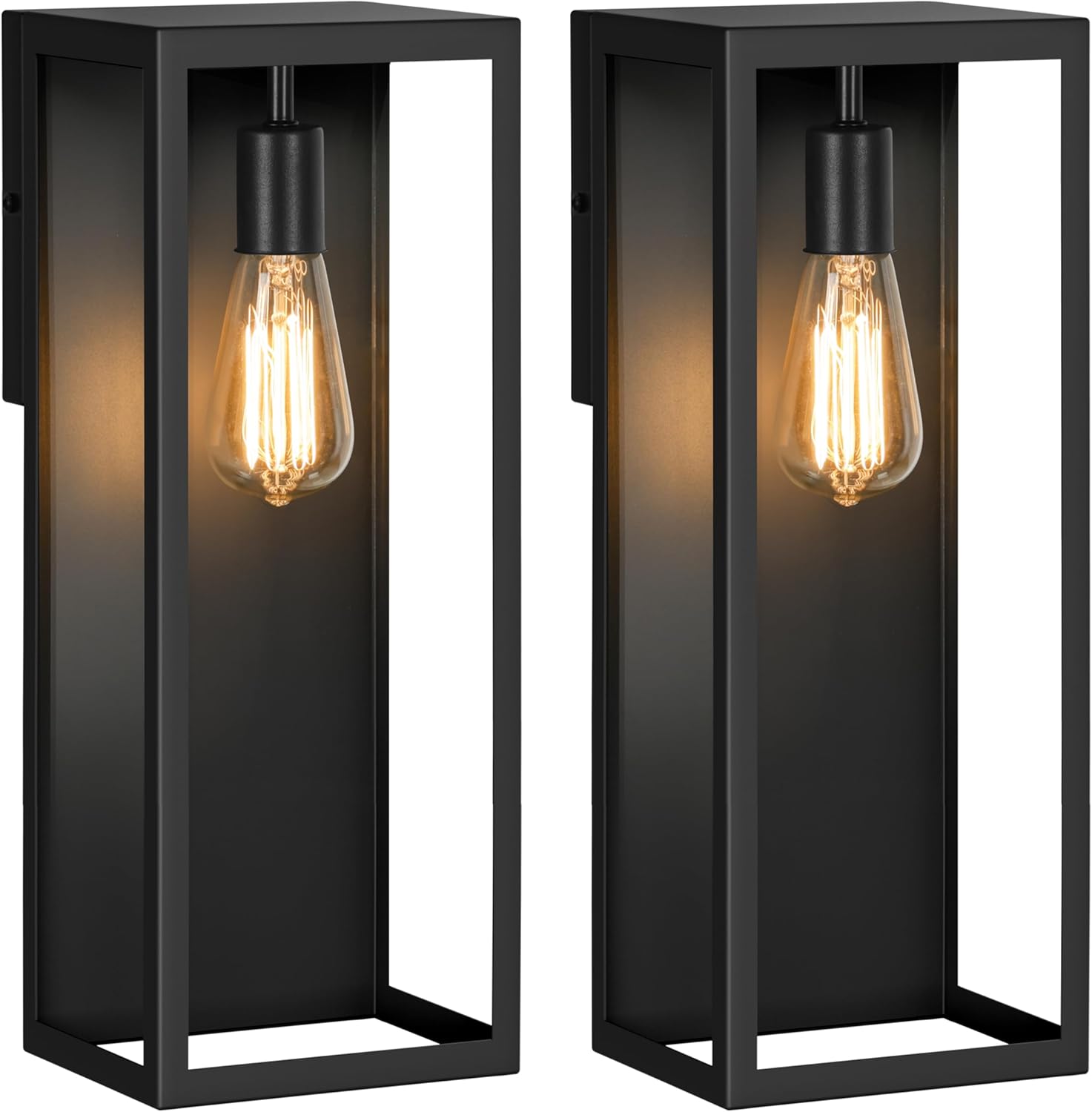 VerRon 2-Pack Outdoor Wall Lanterns, 16” Exterior Waterproof Outdoor Lights with Glass Shades, Black Porch Lights Wall Mounted, Anti-Rust E26 Modern Lighting for Patio Garage Entryway Front Door