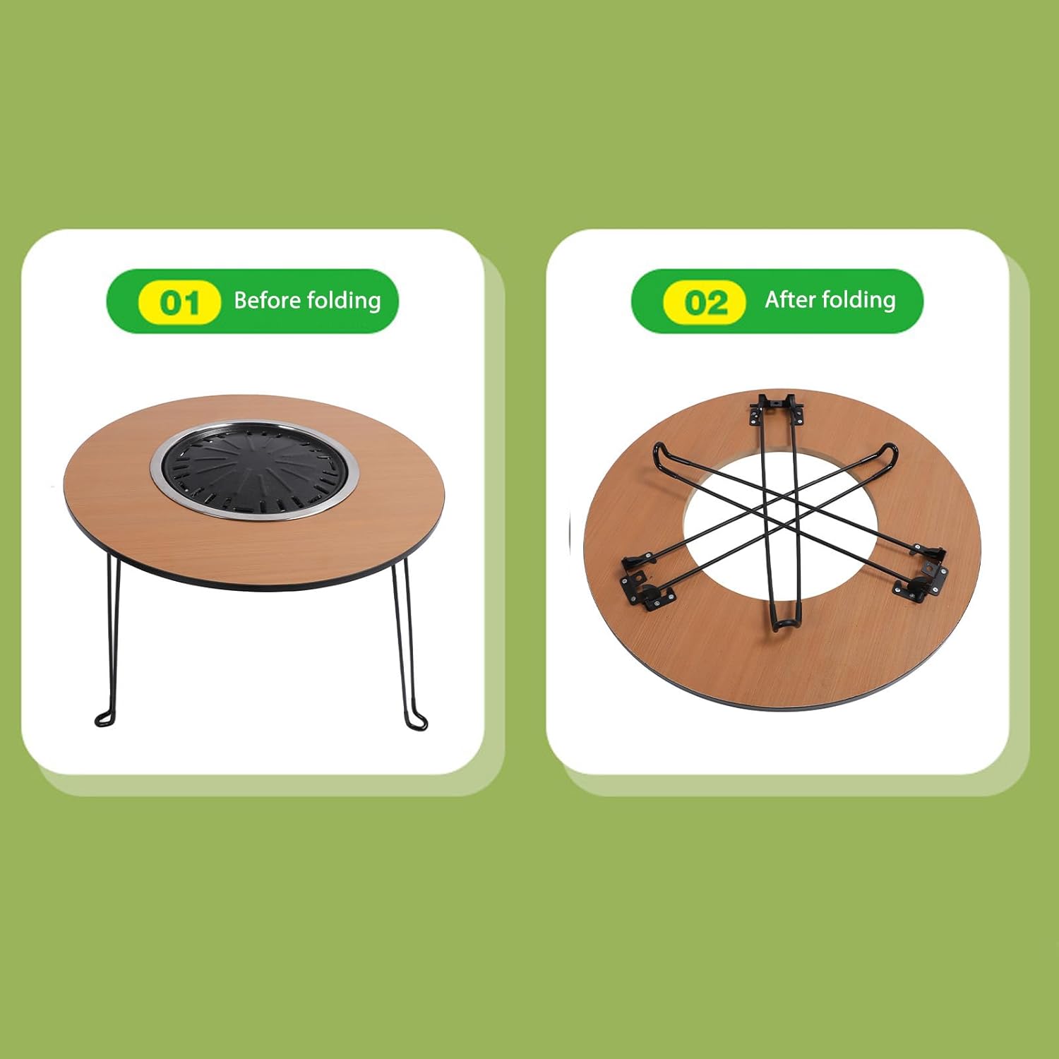 8Pcs Fire Pit Table Round Foldable Camping Table Ultralight Small Folding Camping Table Multifunctional Outdoor Collapsible Folding Picnic Table for BBQ Camping Hiking Fishing Patio