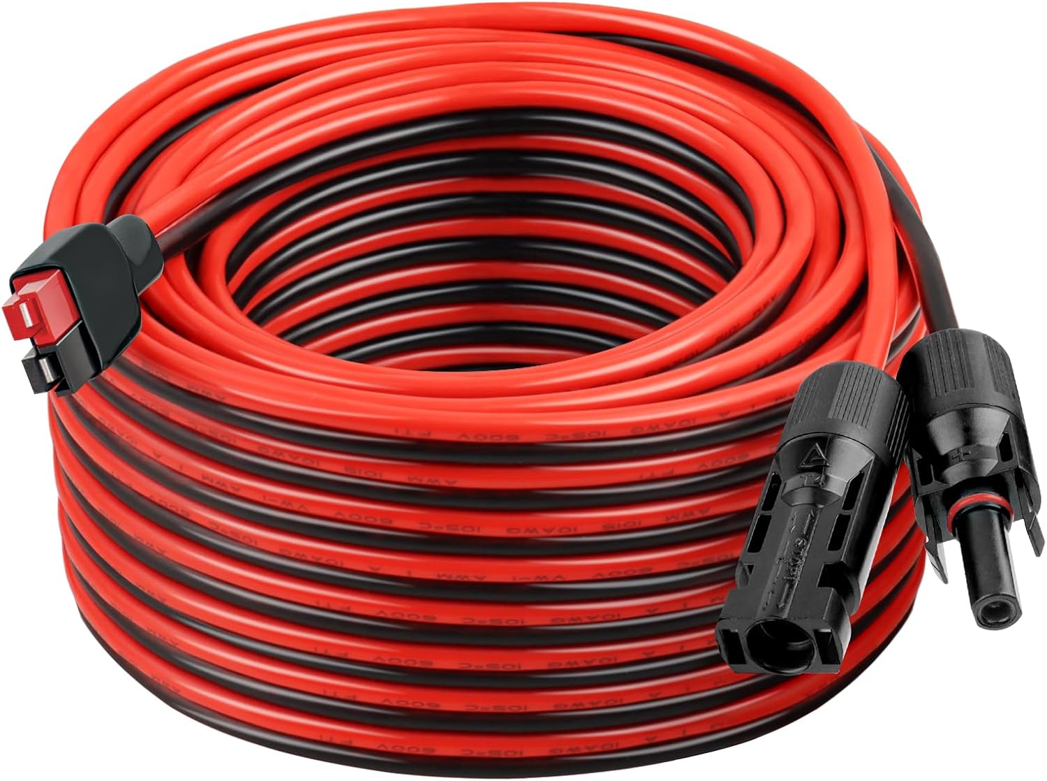 10AWG Solar Panel to Anderson-Style Connector Extension Cable 50FT, Tinned Copper Wire, 600V Rated, High-Temperature Resistance, for Solar Power Systems and Battery Connections