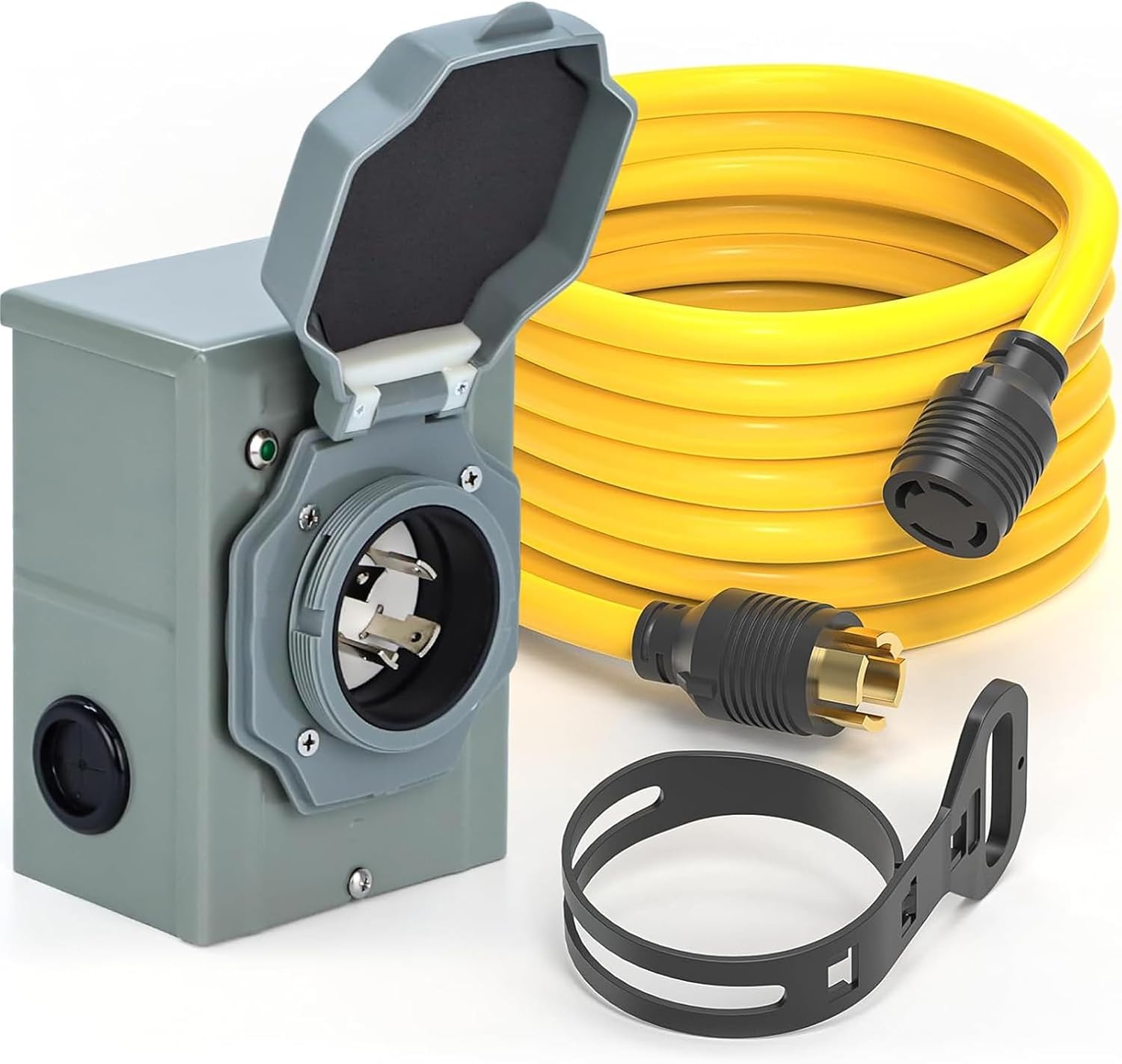 30 Amp Generator Cord and Power Inlet Box (Pre-Drilled) Waterproof Kit, 25 Feet Nema L14 30p Generator Extension Cord with L14-30P to L14-30R Twist Lock Plug for Outdoor Use,125/250 Volts