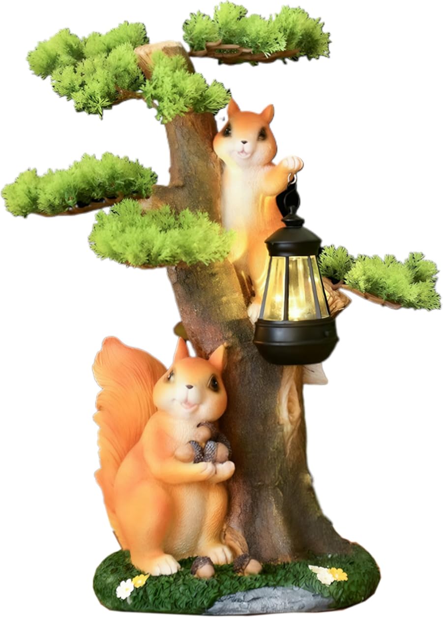 JHVYF Patio Lawn Statue Yard Decorations Solar Powered Resin Squirrel Figurine Animal Sculpture Doe Statue Outdoor Garden Lights
