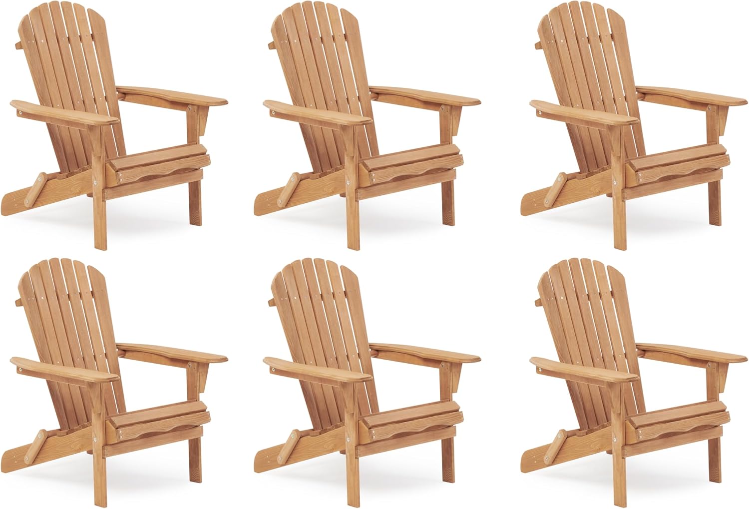 SoliWood Outdoor Wooden Folding Adirondack Chair Set of 6 with Pre-Assembled BackRest, Wood Patio Chair for Garden Backyard Porch Pool Deck Firepit