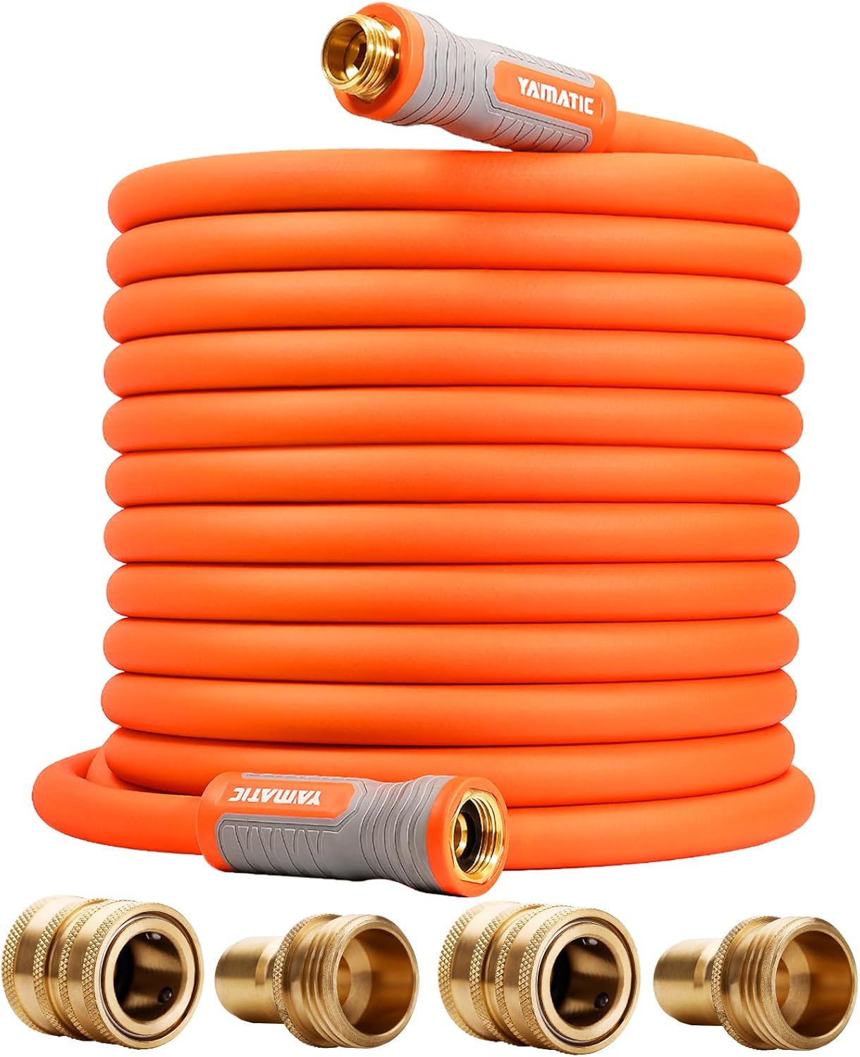 YAMATIC Garden Hose 5/8 in x 100 ft, Ergonomic Swivel Fittings, Burst 600 PSI, Heavy Duty, Flexible and Lightweight Water Hose with 2 Set Quick Connect