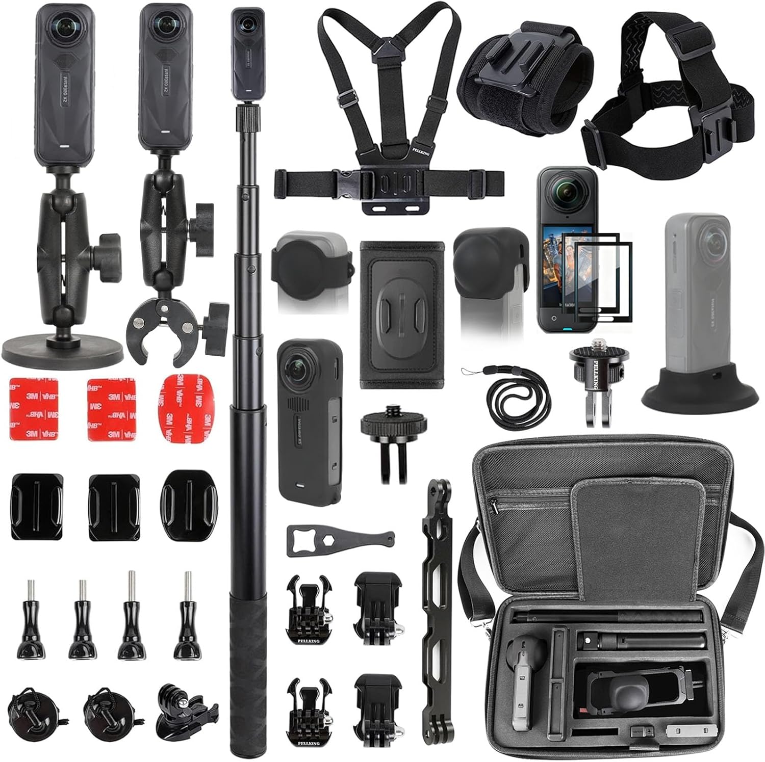 PellKing Accessories Kit for insta360 X5,Included Carrying Case with Belt,2 Pcs Metal 1/4
