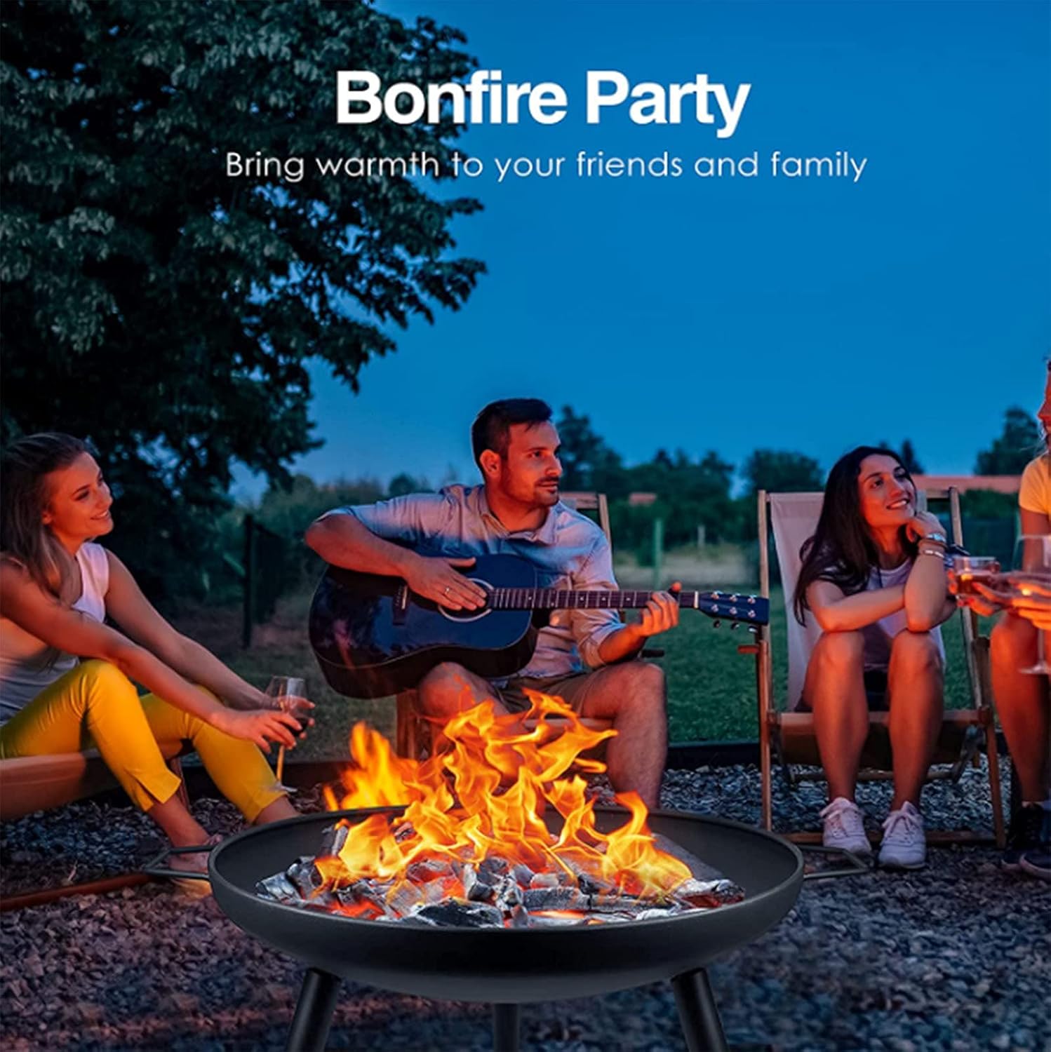 Fire Pit Outdoor Wood Burning Fire Bowl 28in with A Drain Hole Fireplace Extra Deep Large Round Cast Iron Outside d Deck Camping Beach Heavy Duty Metal Grate Rustproof Black