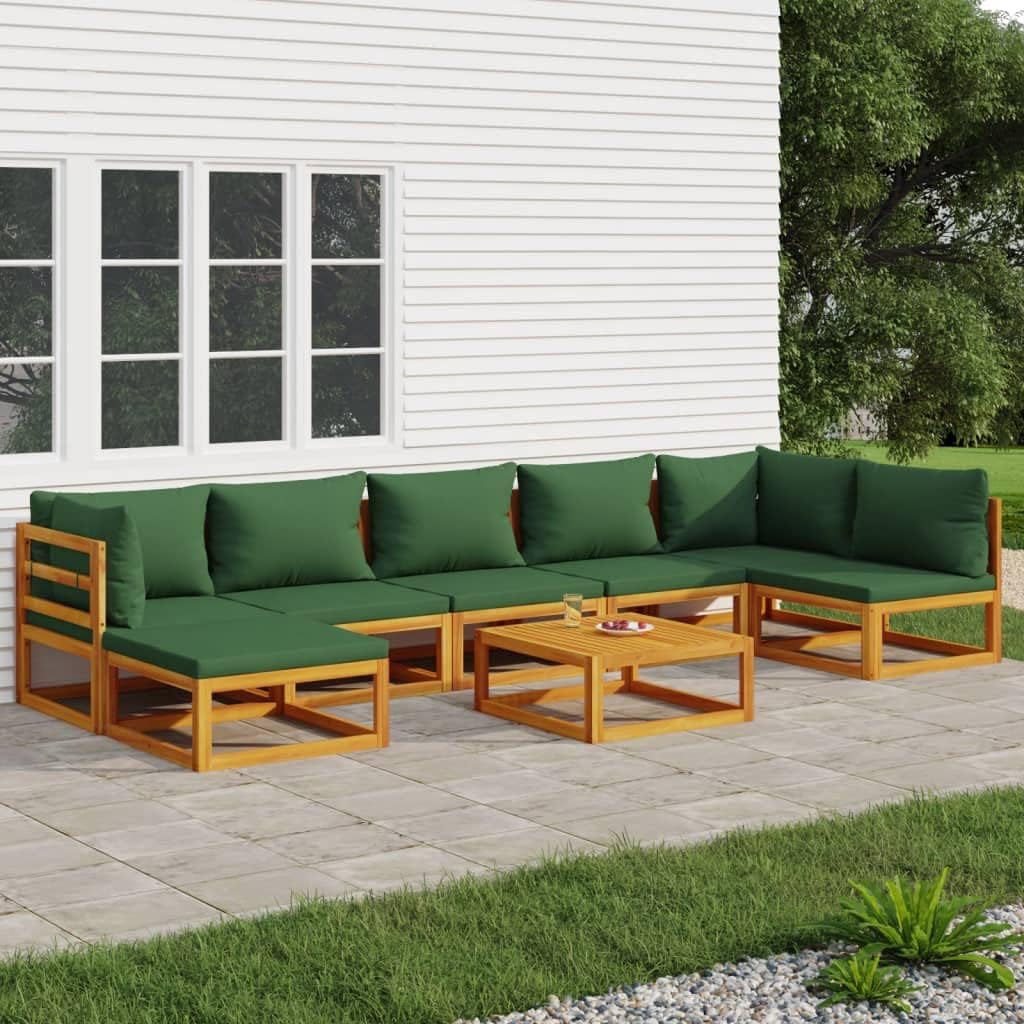 Patio Set 8 Piece Patio Lounge Set with Green Cushions Solid Wood