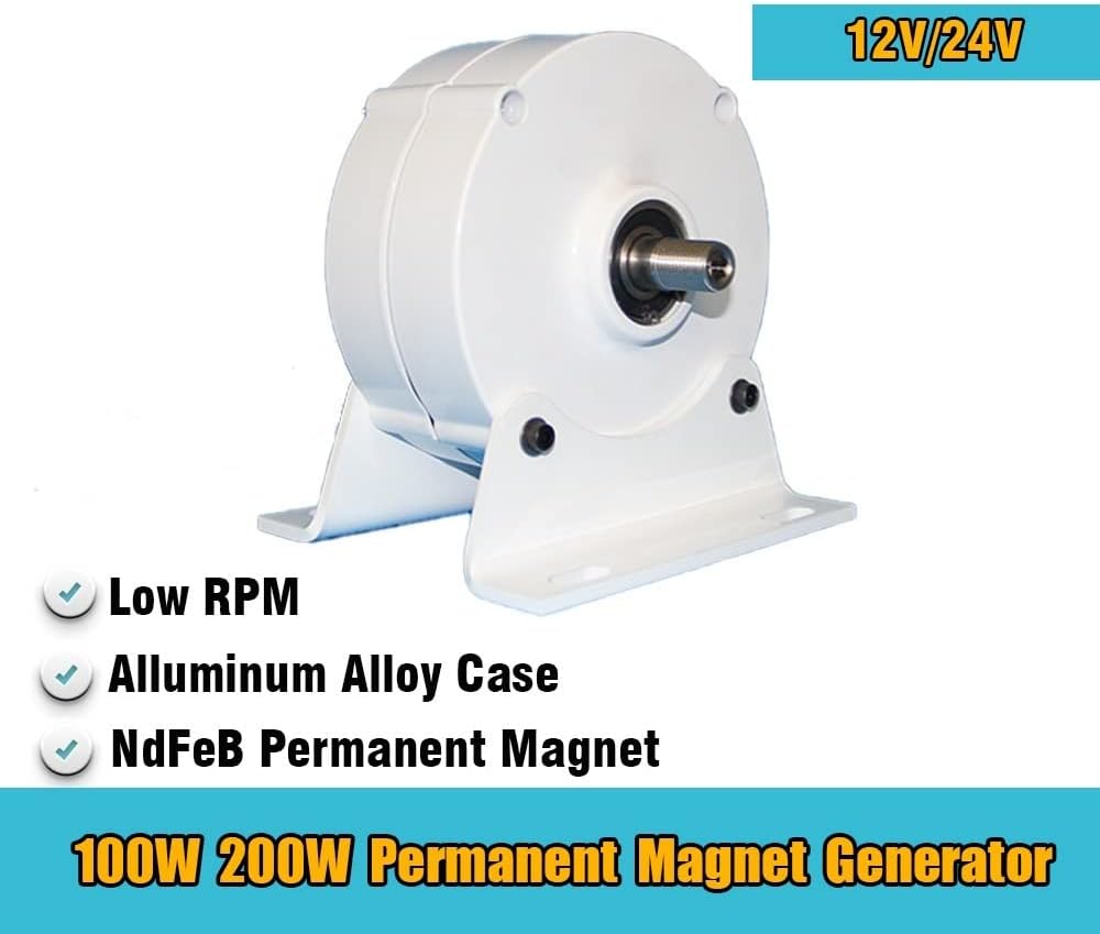 Wind Turbines, New Energy Low Speed 100w 200w 12V 24V Gearless Permanent Magnet Generator Use for Wind Turbine Water Turbine DIY,for Hybrid Solar Wind System(Without Base,24V_200W)