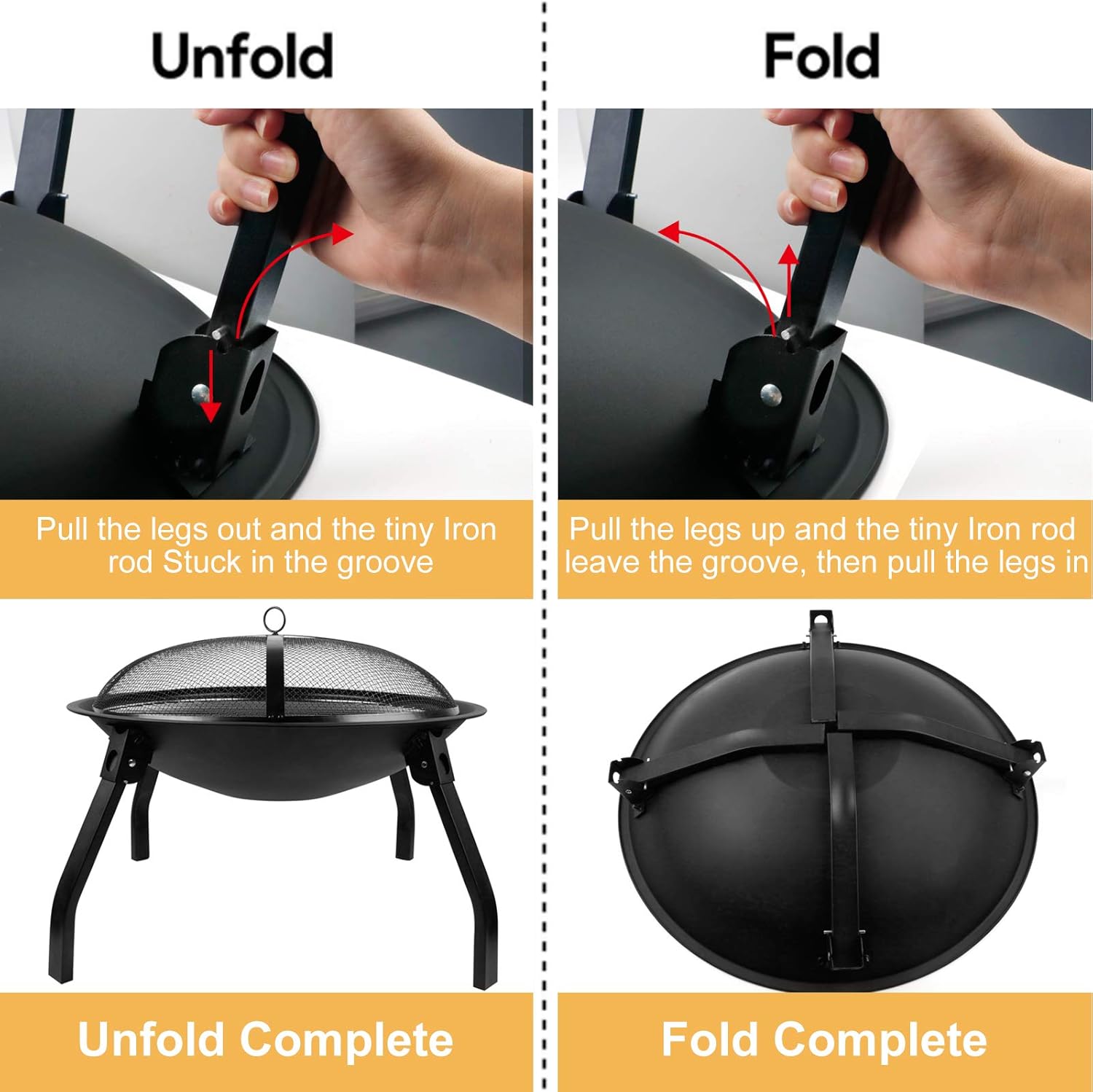 Outdoor Fire Pits,Portable and Collapsible 22-inch Fire Pit Grill Wood Burning Best for BBQ,Campfire,Bonfire with Smore SticksMesh Cover Spark Screen,black