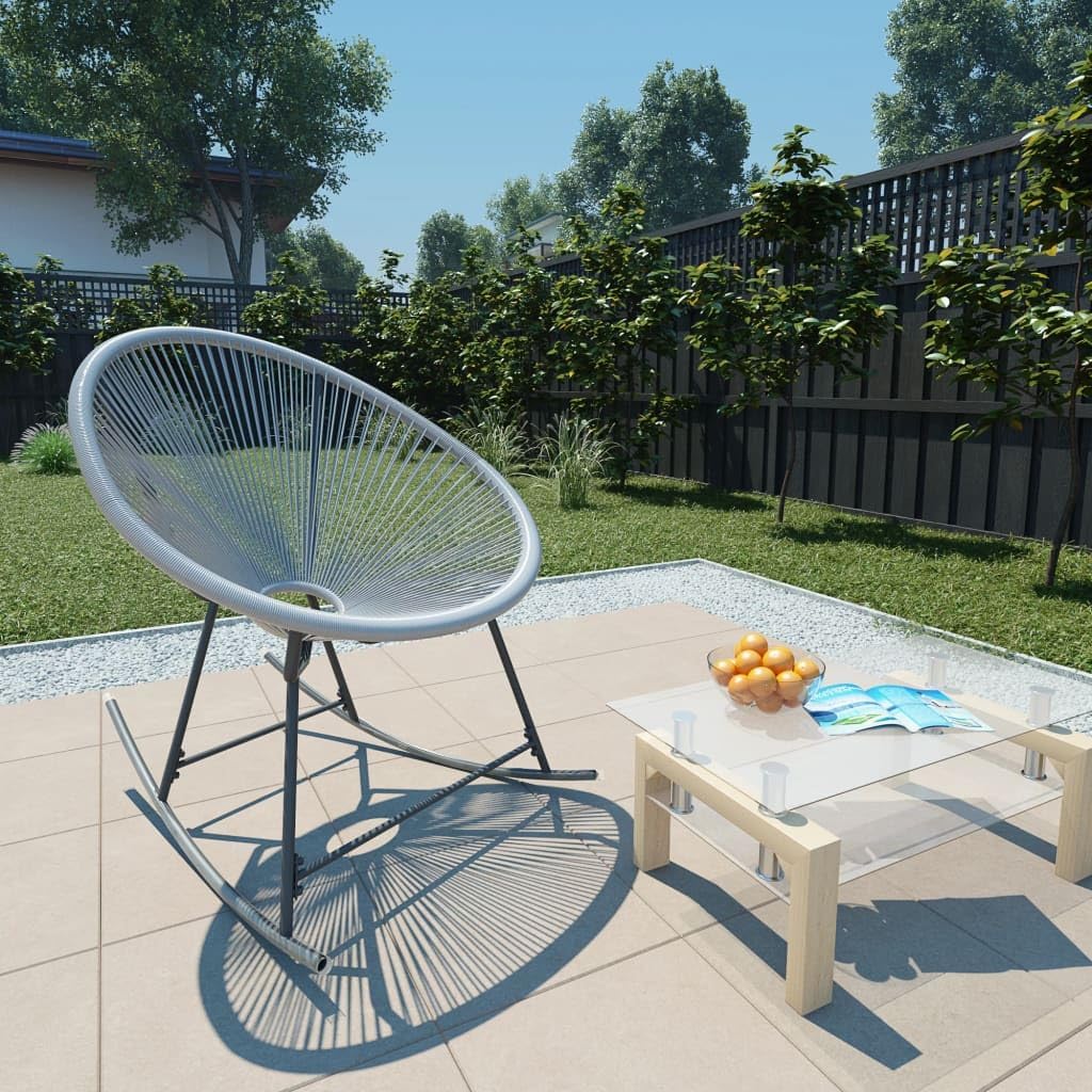 Outdoor Rocking Moon Chair Gray Poly Rattan,Modern Poly Rattan Rocking Chair Outdoor Patio Furniture for Relaxation and Comfort Outdoor Furniture, Outdoor Chairs