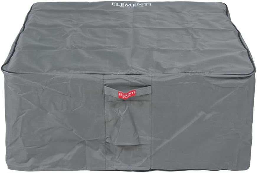 Elementi Manhattan Fire Pit Bundle Outdoor Firepit Set Includes 36” Natural Gas Concrete Firepit Table, Glass Windscreen, Stainless Steel Cover, Canvas Cover, Floor Mat, Ice Bucket