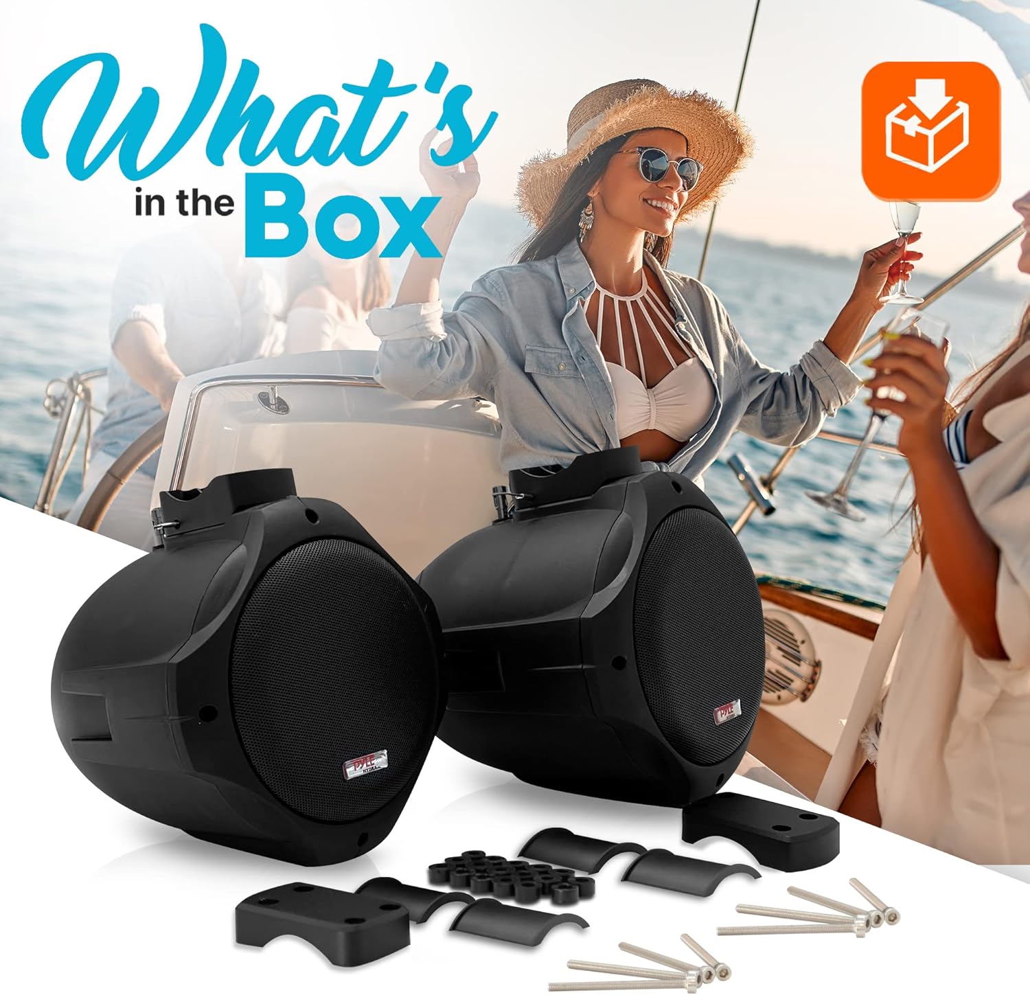 Pyle 6.5 Inch Dual Marine Speakers -2 Way IP44 Waterproof, Weather Resistant Outdoor Audio Stereo Sound System with 200 Watt Power and Poly Mica Cone and Butyl Rubber Surround -1Pair - PLMRB65 (Black)