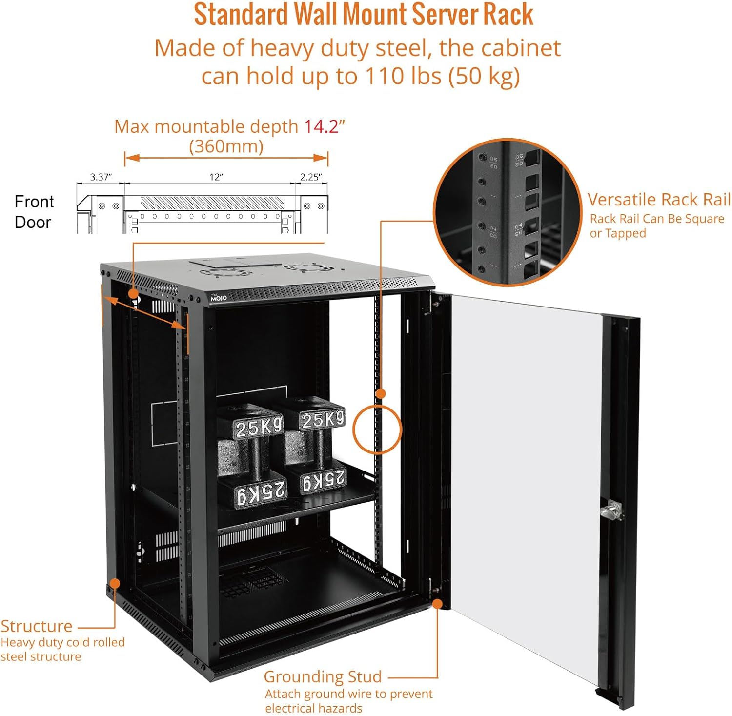 Tecmojo 15U Wall Mount Rack Network Cabinet for 19
