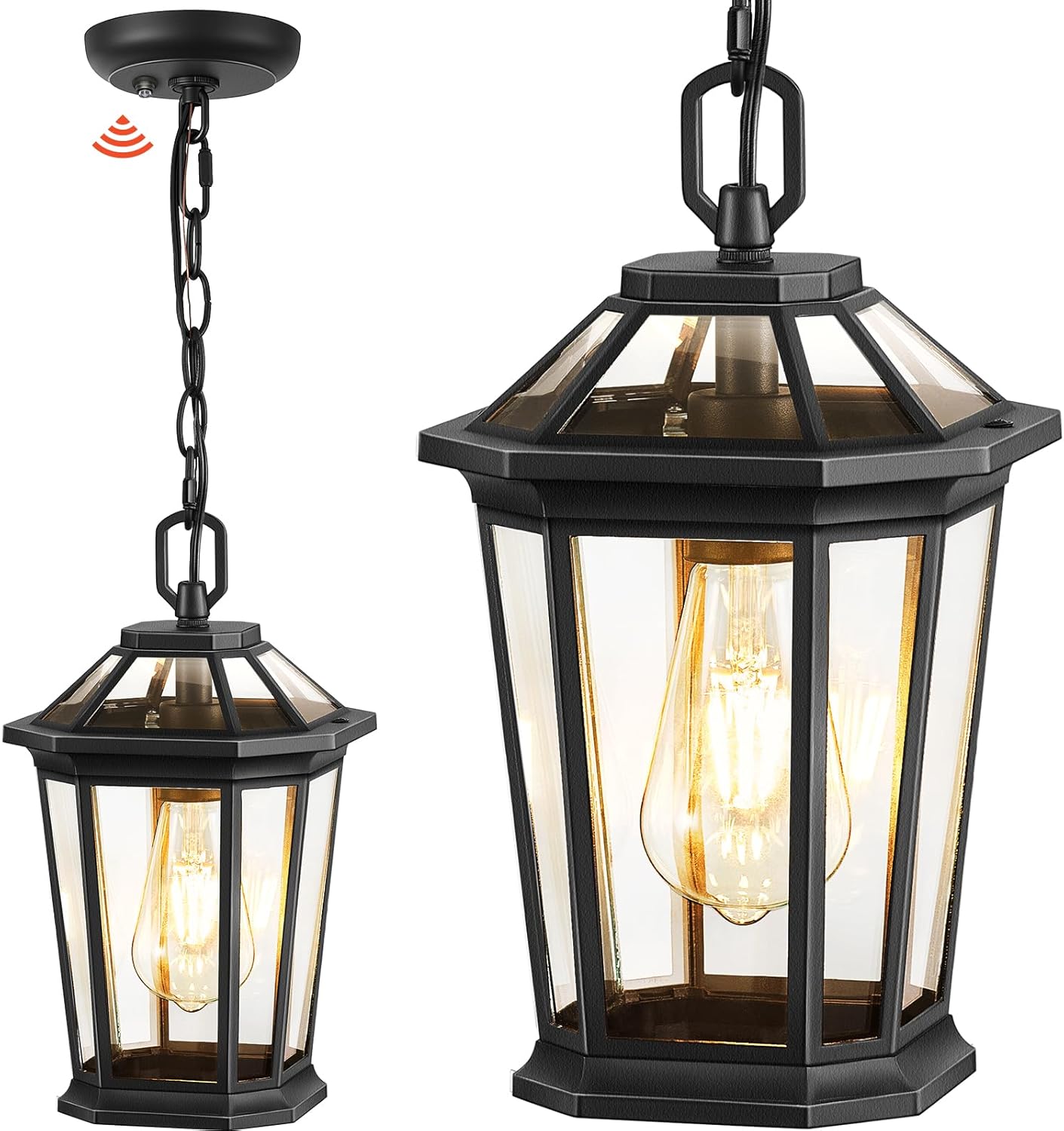 Gleamz Dusk to Dawn Outdoor Hanging Lights, Black Outdoor Pendant Lighting for Porch, 100% Aluminum Waterproof Anti-Rust, Adjustable Length Chandelier, Outside Ceiling Light for Garden, Yard, Doorway