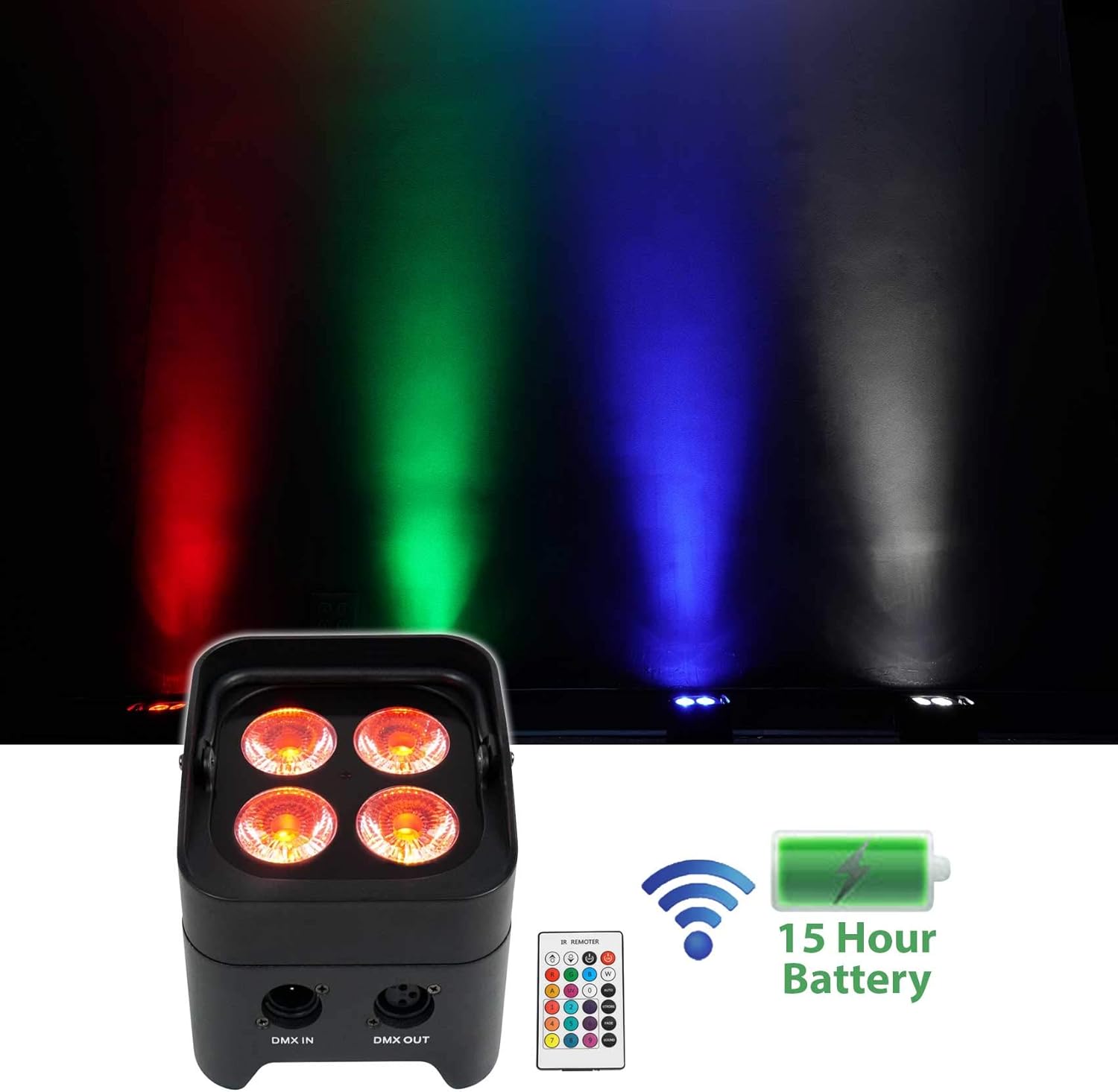 Rockville Best PAR 50 Bundle: (8) Rechargeable par can wash Lights with Wireless DMX RGBWA UV, ROCKFORCE W4 384 Channel DMX Lighting Controller with MIDI, 9-Items