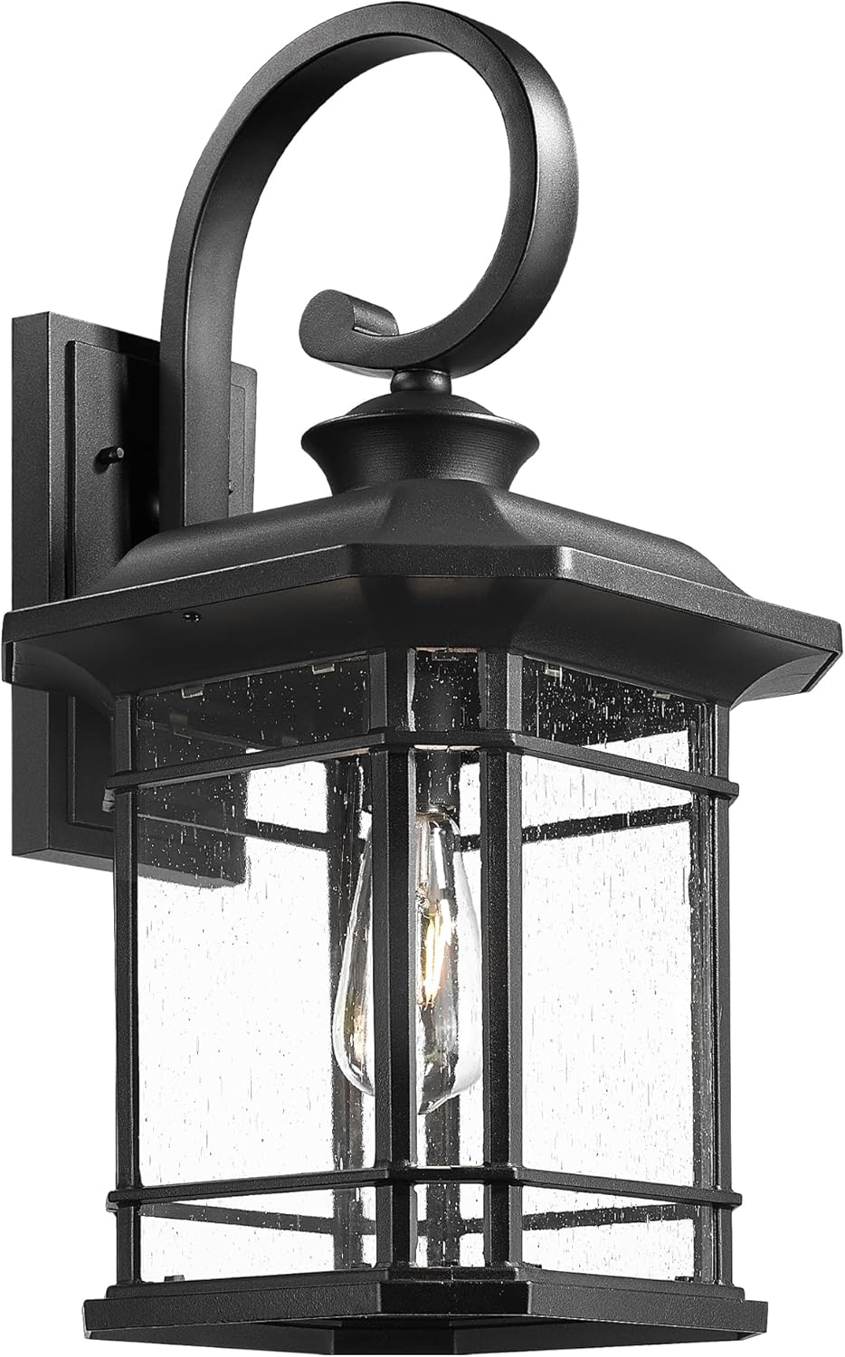 Emliviar Outdoor Wall Lantern Fixture with E26 Base, Large 21.9 Inch Exterior Wall Light with Seeded Glass, Black Finish, 2084B-L BK