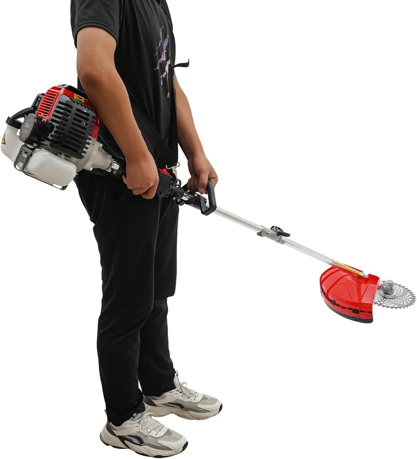 52CC Weed Wacker, 2-Stroke Gas Powered Multi-Functional Lawn Mower, Air-Cooled Single-Cylinder Gasoline Engine Weed Eater with 7 Types of Heads,2800-3200r/Min Trimming Machine with 2T Diamond Blade