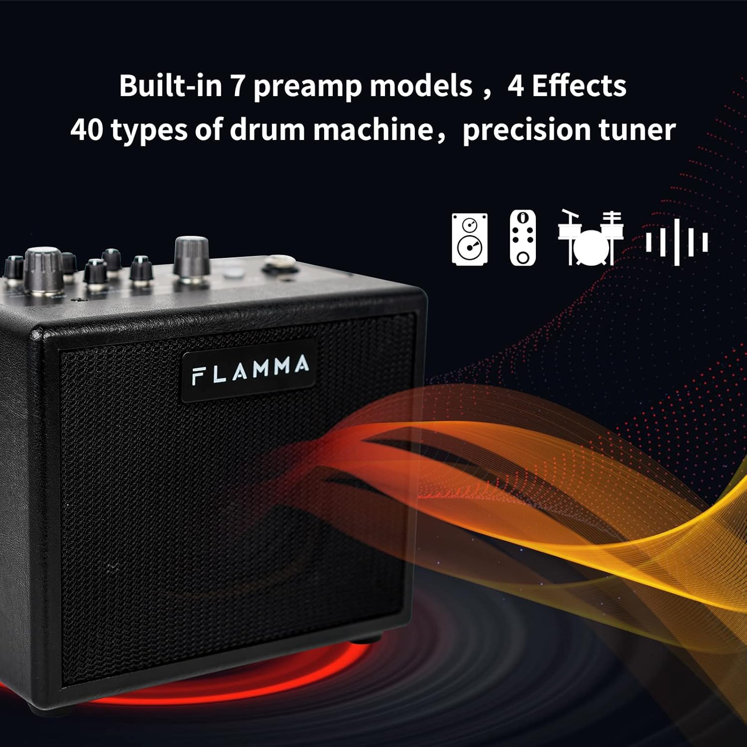 FLAMMA FA05 Electric Guitar Amplifier Combo Guitar Amp 5 Watt Support Bluetooth Headphone 7 Preamp Models Built-in Mod Reverb Delay Chorus Effects 40 Drum Machine for Performance Practice Recording