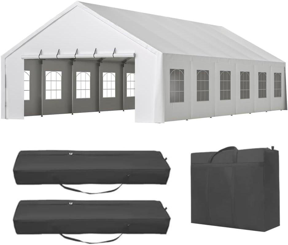 20x40ft Heavy Duty Party Tent, Outdoor Wedding Event Shelters, Upgraded Galvanized Canopy with Removable Sidewalls, 2 Zipper Doors & 3 Storage Bags