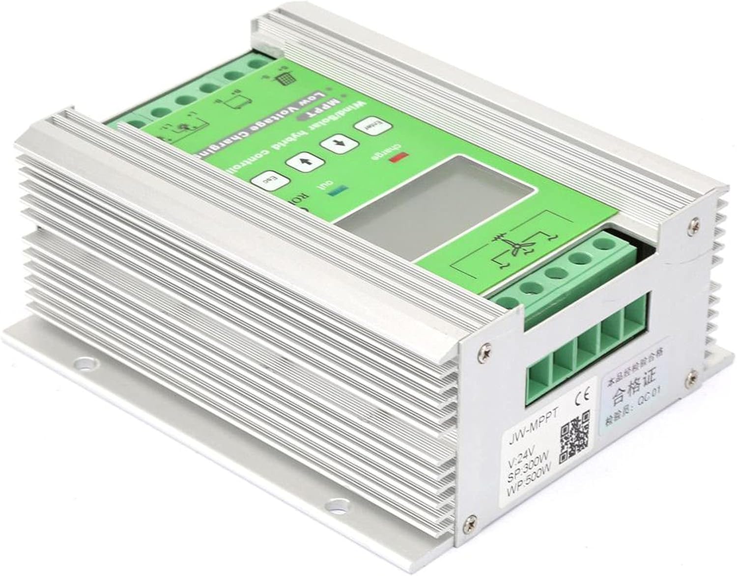 Wind Solar Hybrid Charge Controller MPPT Boost Charge 12V 24V Auto with LCD Display for Off Grid Solar Wind Power System (600W Fan 300W Solar Energy)