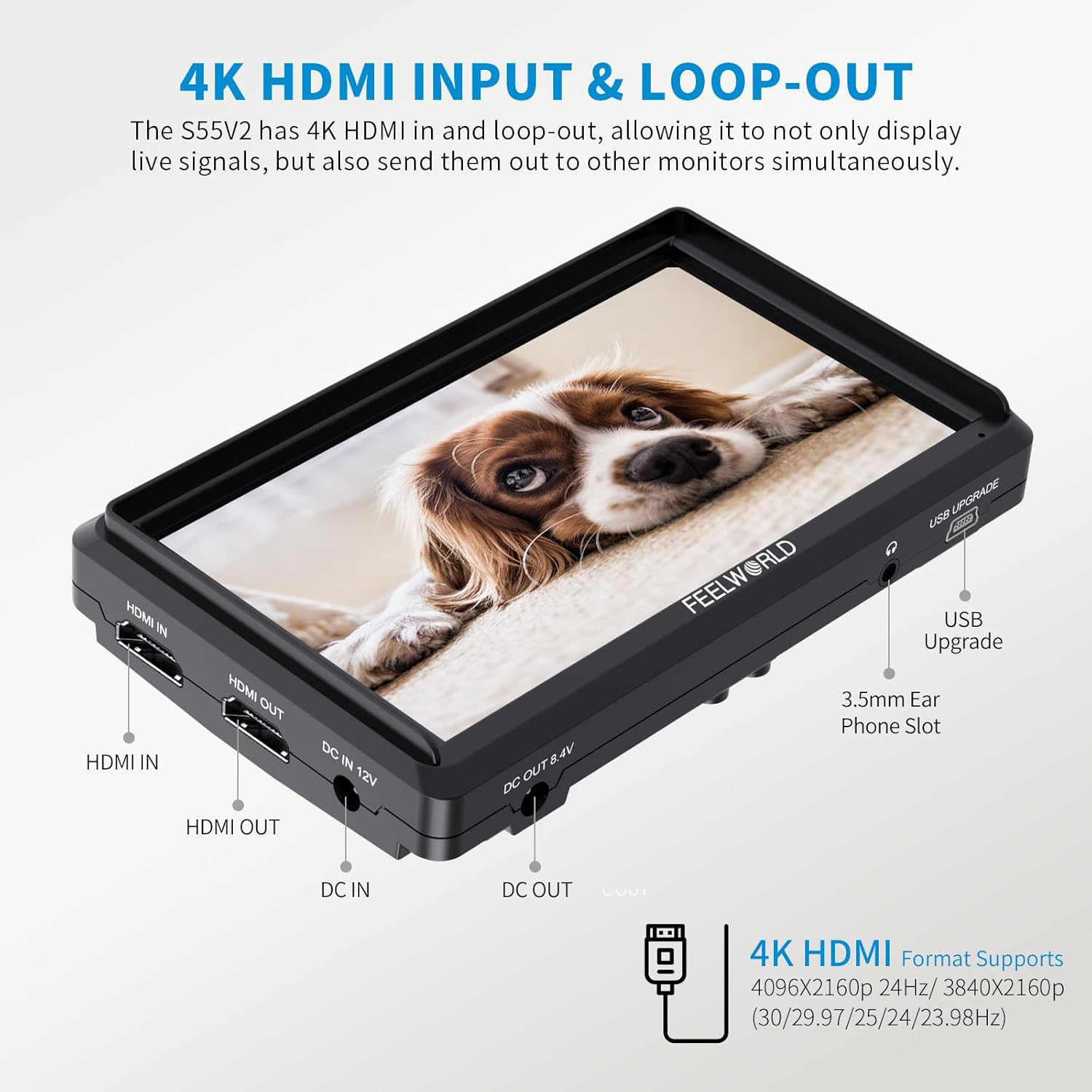 FEELWORLD S55 6 inch Camera DSLR Field Monitor Small Full HD 1920x1080 IPS LUT Video Peaking Focus Assist with 4K HDMI 8.4V DC Input Output Professional Video Accessories