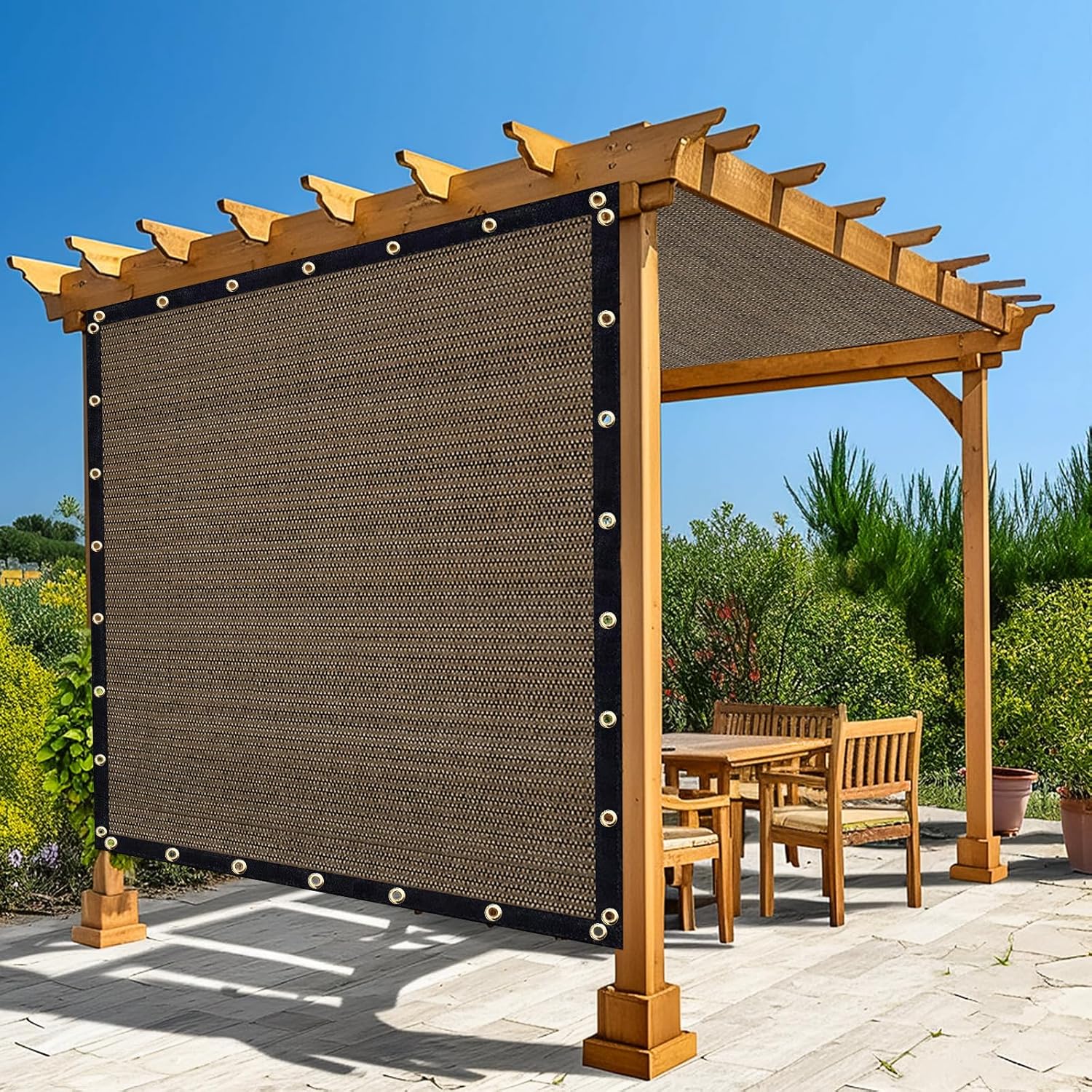 Amagenix 90% Shade Fabric 7'X 9' Mocha Sun Shade Cloth with Grommets for Pergola Replacement Shade Cover Canopy, Heavy Duty, Cable Zip Ties Included (We Customized)