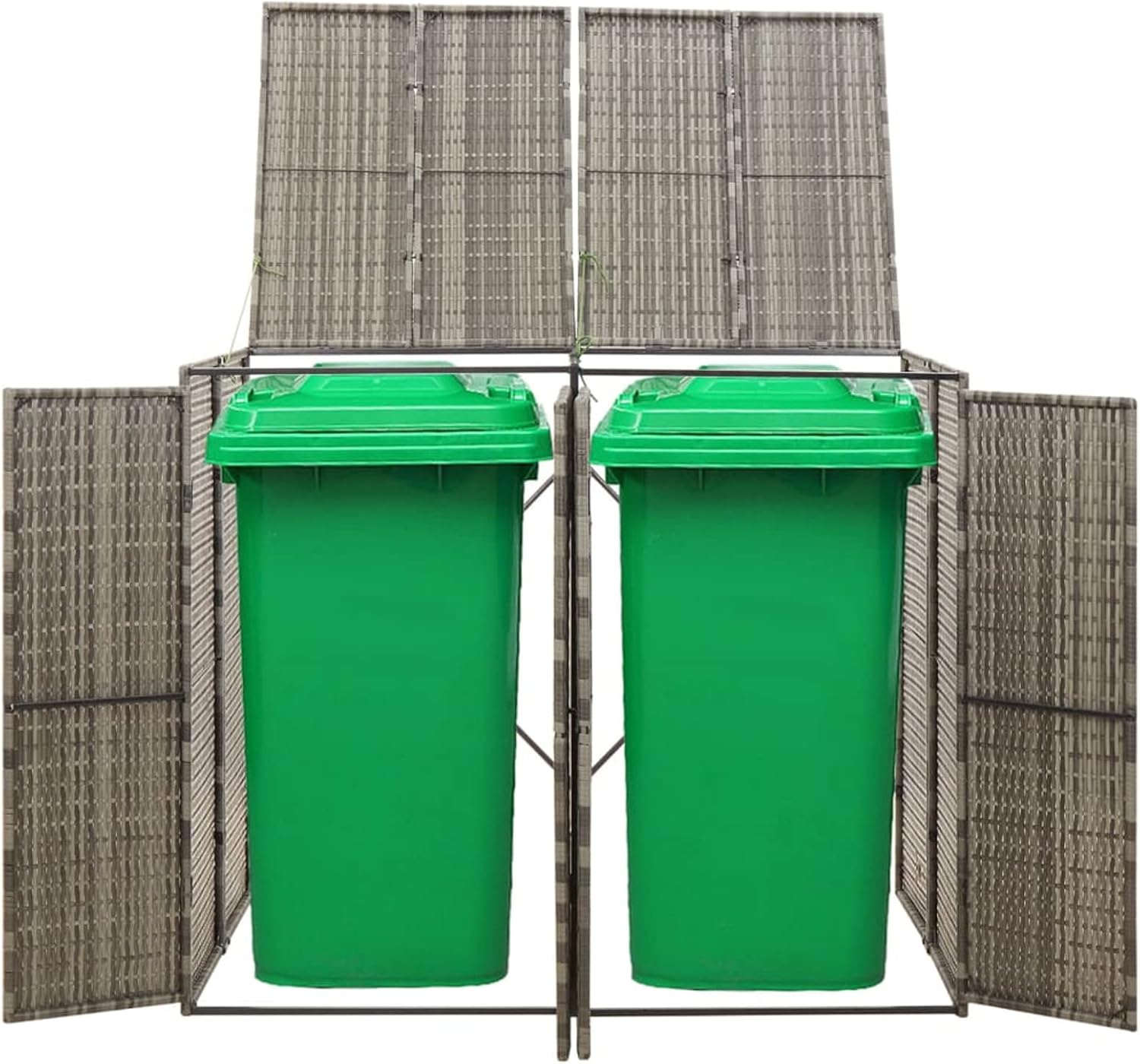 Double Wheelie Bin Shed, Gray Outdoor Patio Garbage Can, 55.1