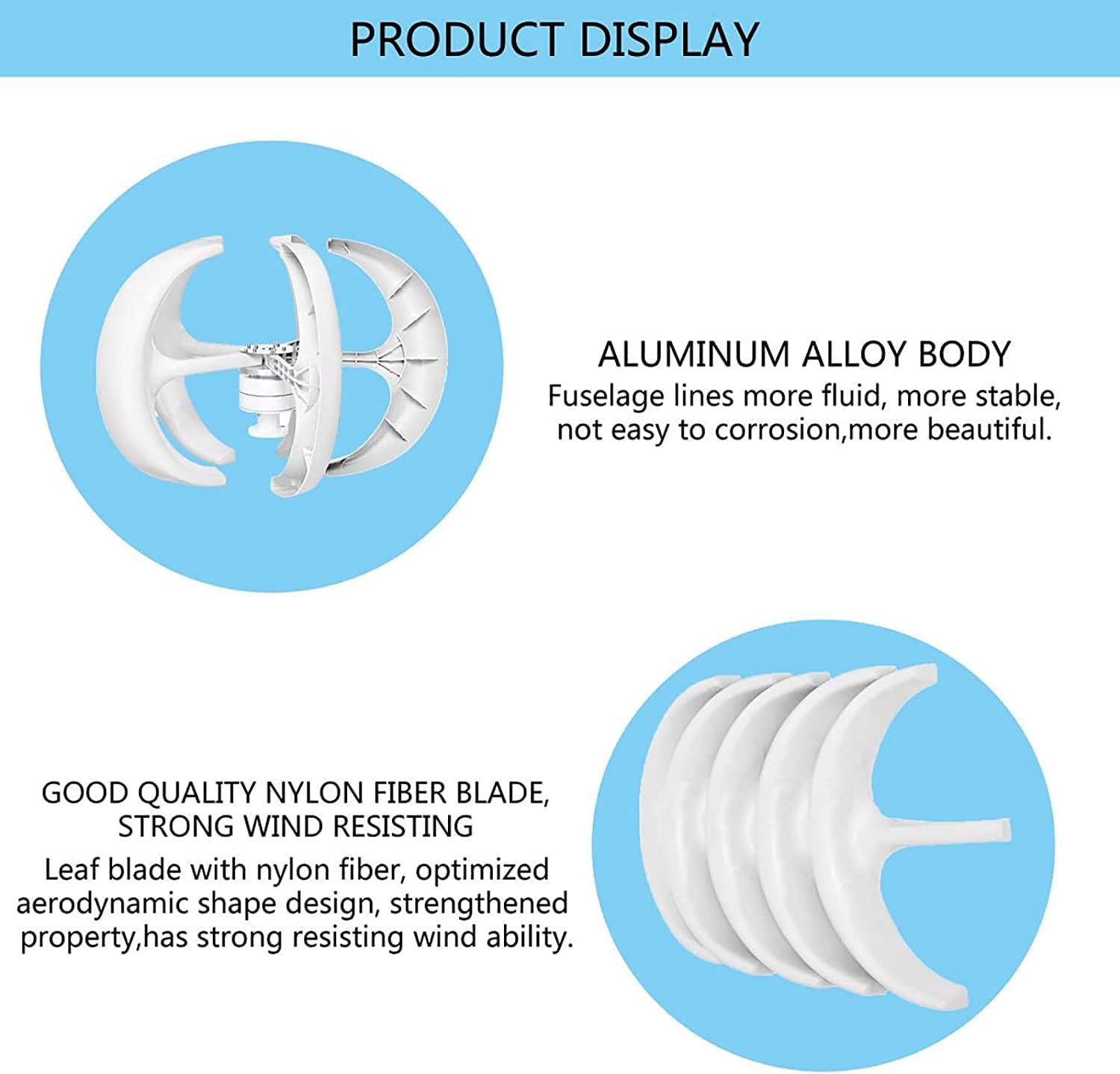 Portable Vertical Axis Wind Turbines Generator Kit, 5 with Controller Wind Turbines Kit for Home Camping 8000W (White)
