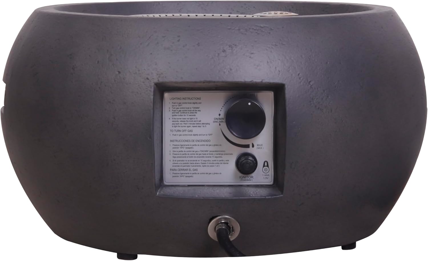 Product Faux Concrete Texture Round Dark Propane Outdoor Fire Pit, Black