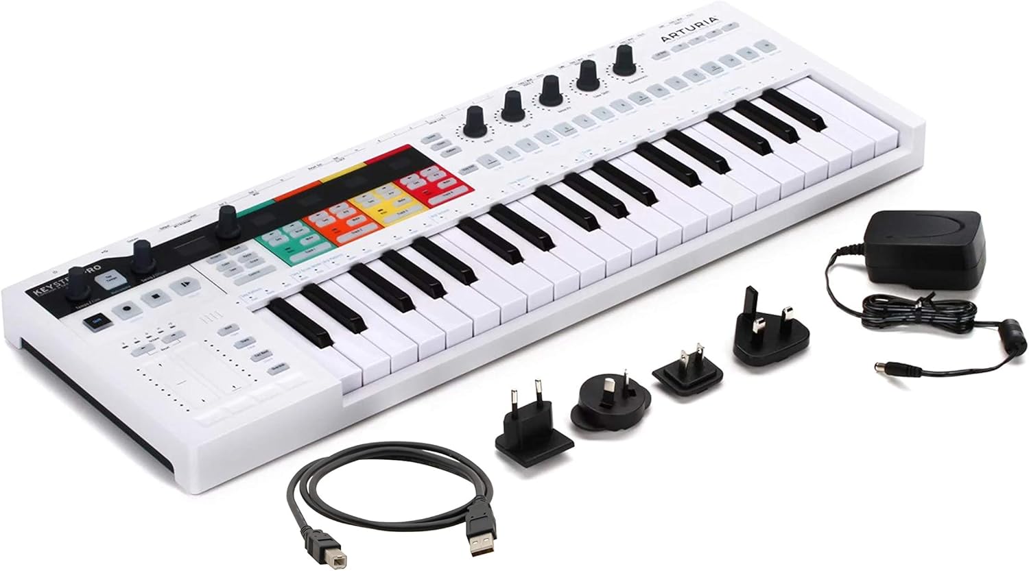 Arturia KeyStep Pro 37-Key Keyboard Controller & Sequencer Bundle w/Samson Headphones, Power Adapter & Liquid Audio Polishing Cloth (4 Items)