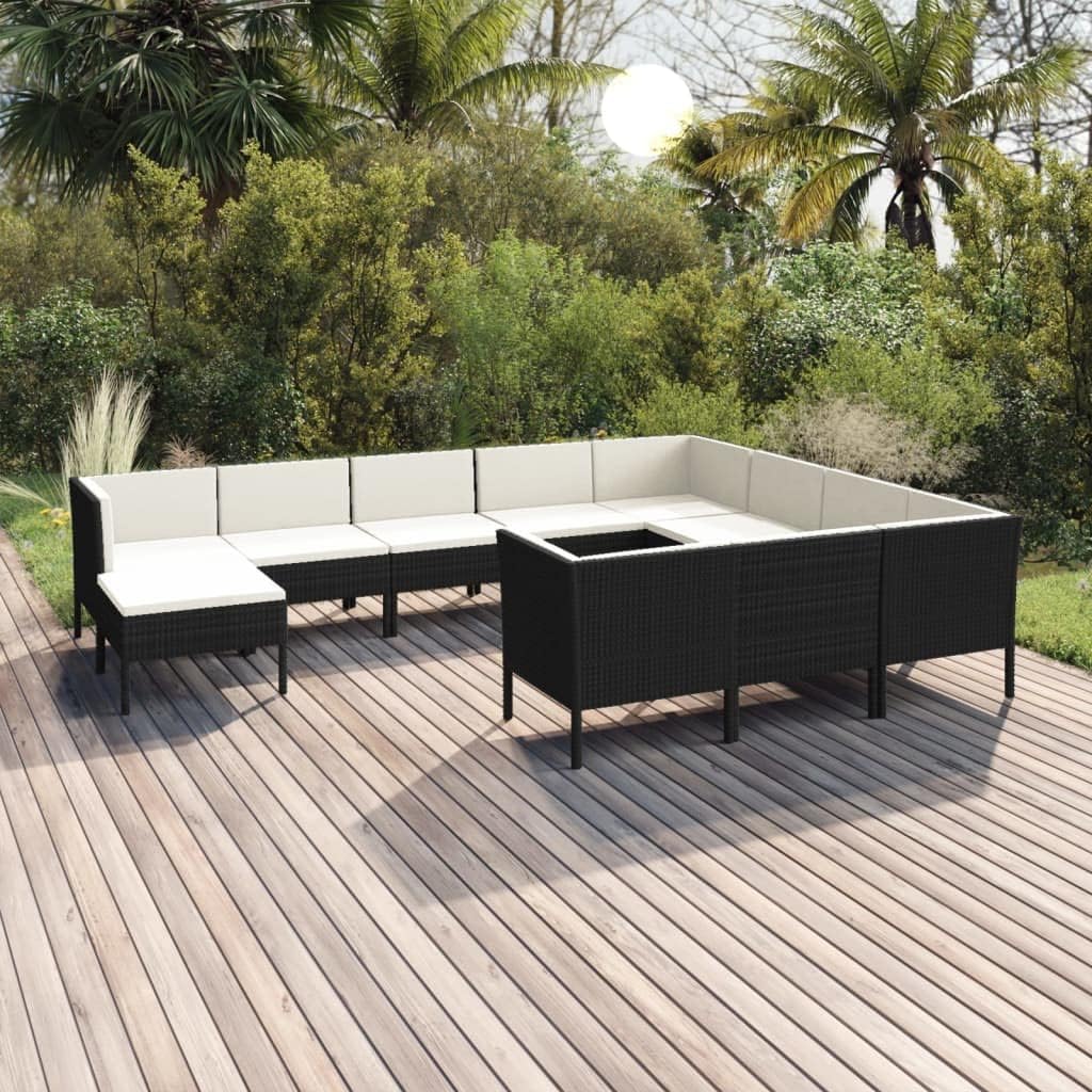 Furniture Sets 11 Piece Patio Lounge Set with Cushions Poly Rattan Black,Elegant Patio Lounge Set with WeatherResistant Rattan and Plush Cushions for Outdoor Relaxation Garden Conversation Sets