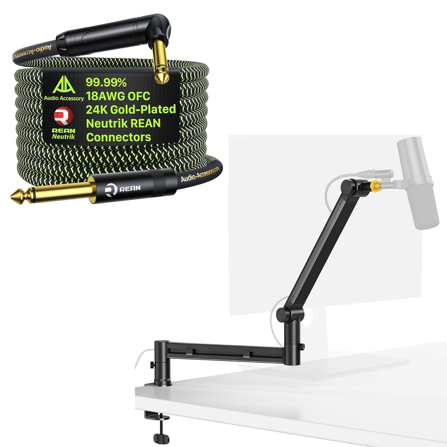 Low Profile Boom Arm with Pro Series Guitar Cable 10 ft Right Angle