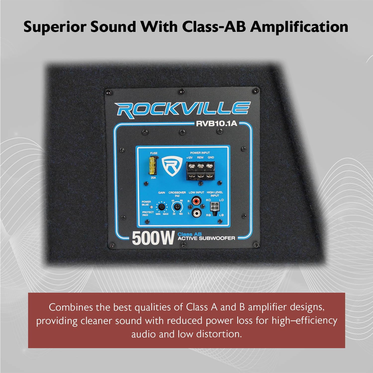 Rockville RVB10.1A 10 Inch 500W Active Car Subwoofer with Enclosure, Built-in Class AB Amplifier, Adjustable Bass Boost, Compact Design, for Car Audio Enthusiasts