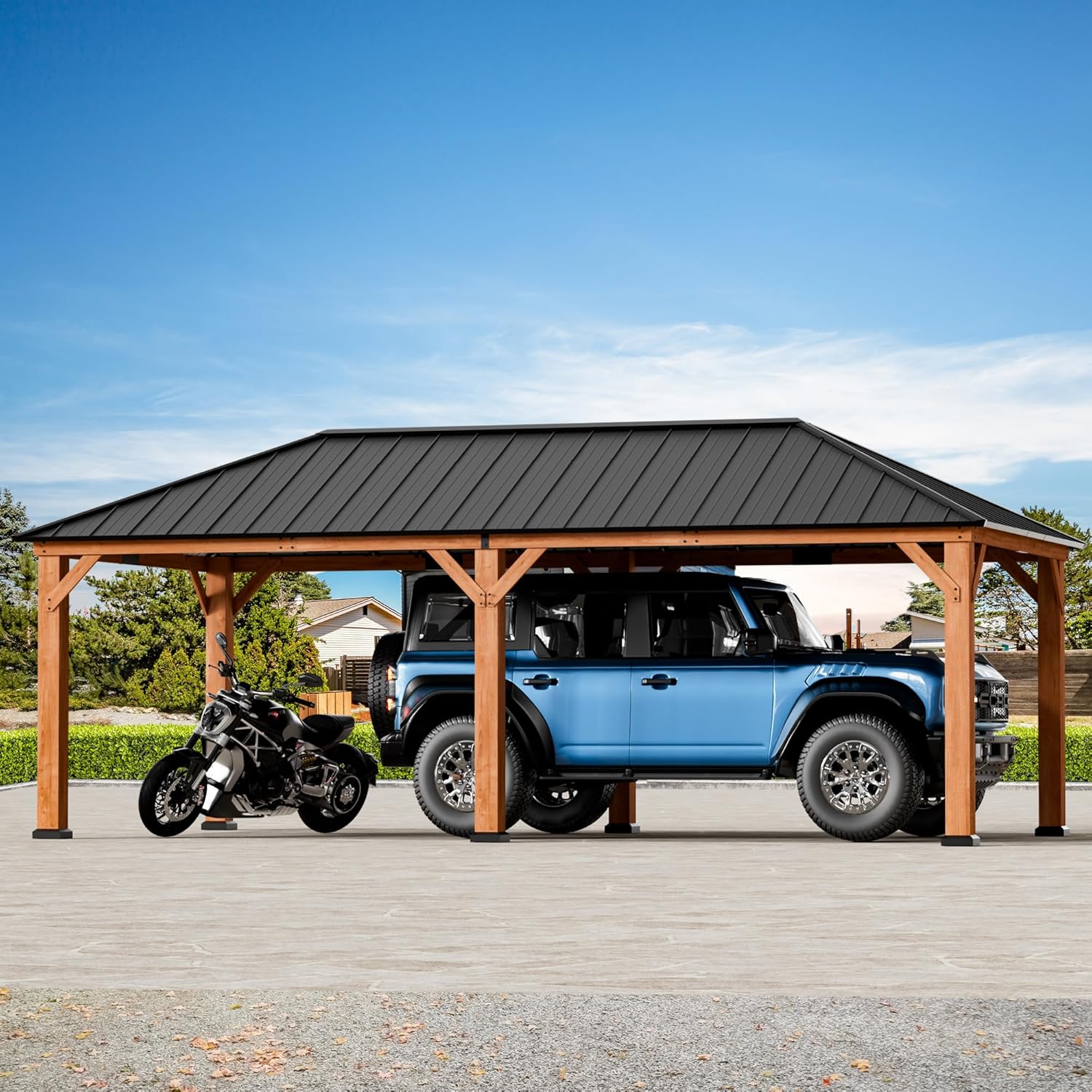 Modern Shade Tranquil Grove Wood Gazebo 12' x 24', Permanent Grill Gazebo with Galvanized Steel Hardtop Roof, Cedar Framed Wooden Pavilion for Garden, Backyard