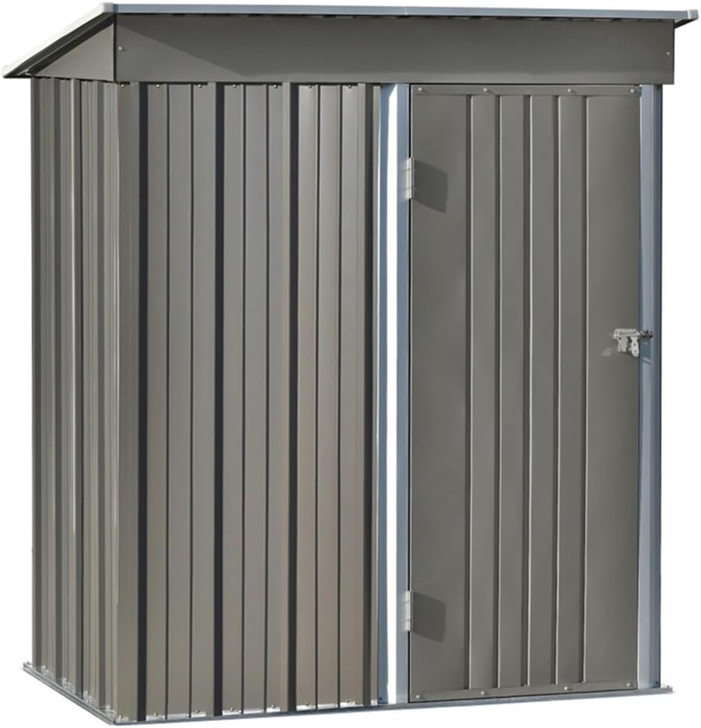 Outdoor Storage Shed Grey Patio 5ft x 3ft Garden Shed, Metal Storage Shed with Lockable Door, Tool Cabinet for Backyard, Lawn, Garden Garden Tool House (A)