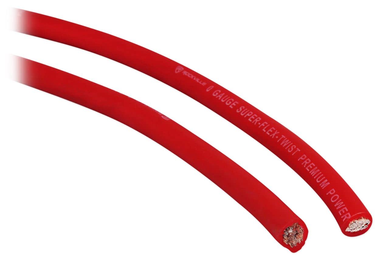 Rockville R0G100 Red 0 Gauge AWG 100 Ft Car Amp Power/Ground Wire Cable, Flexible PVC Jacket, Cool Cable Technology, Noise-Reducing Winding, for Car Audio Amplifiers